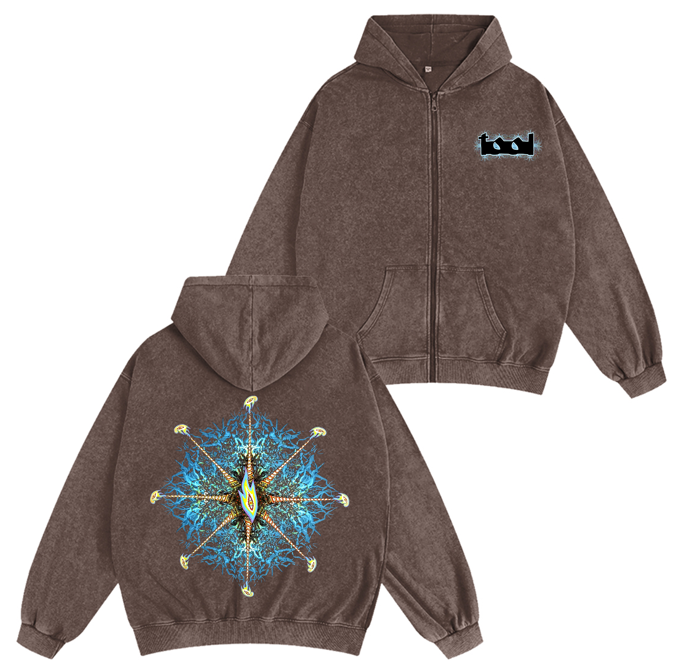 ToolFans Unisex Washed Zip Up Hoodie