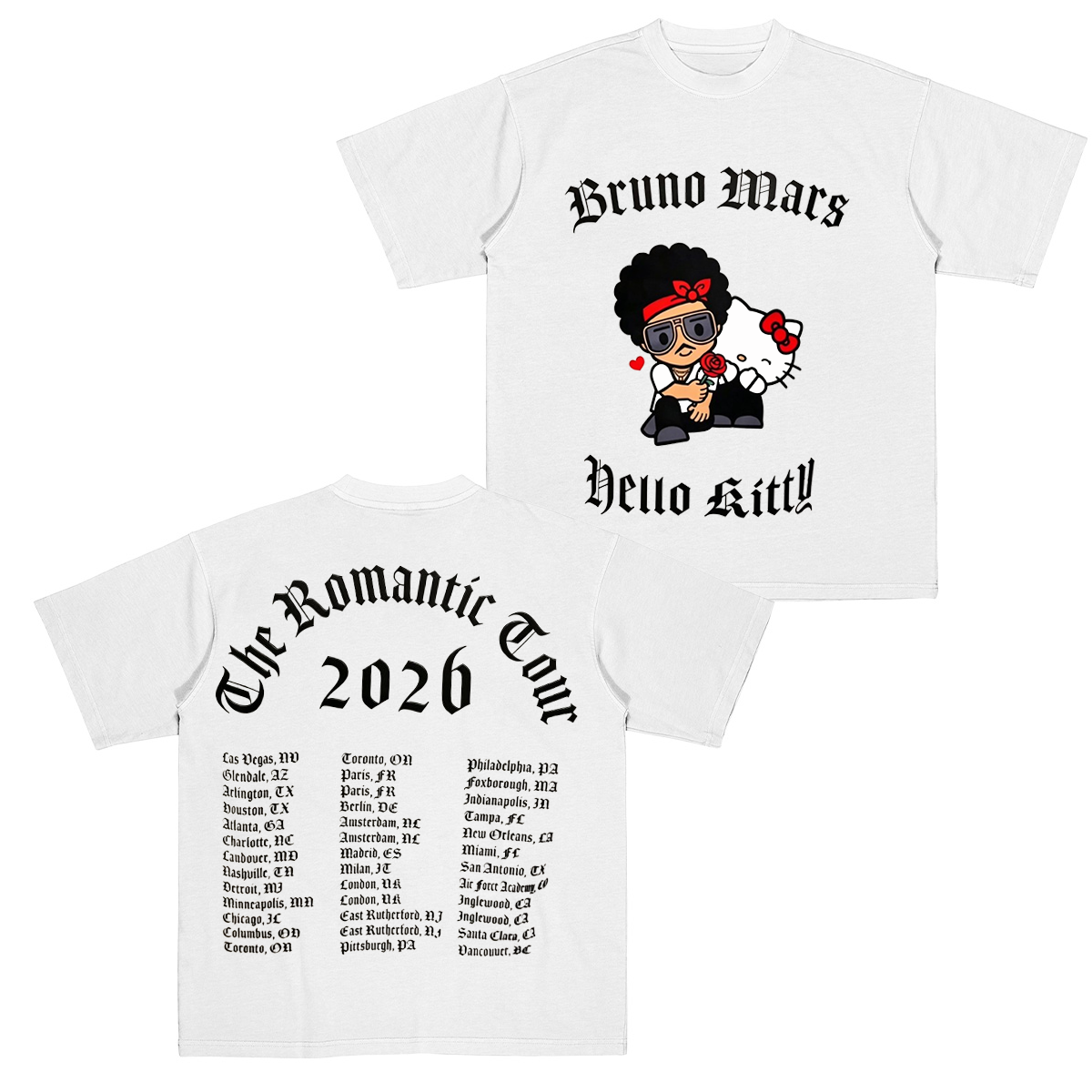Bruno Mars Hello Kitty The Romantic Tour 2026 Cotton Unisex T-shirt