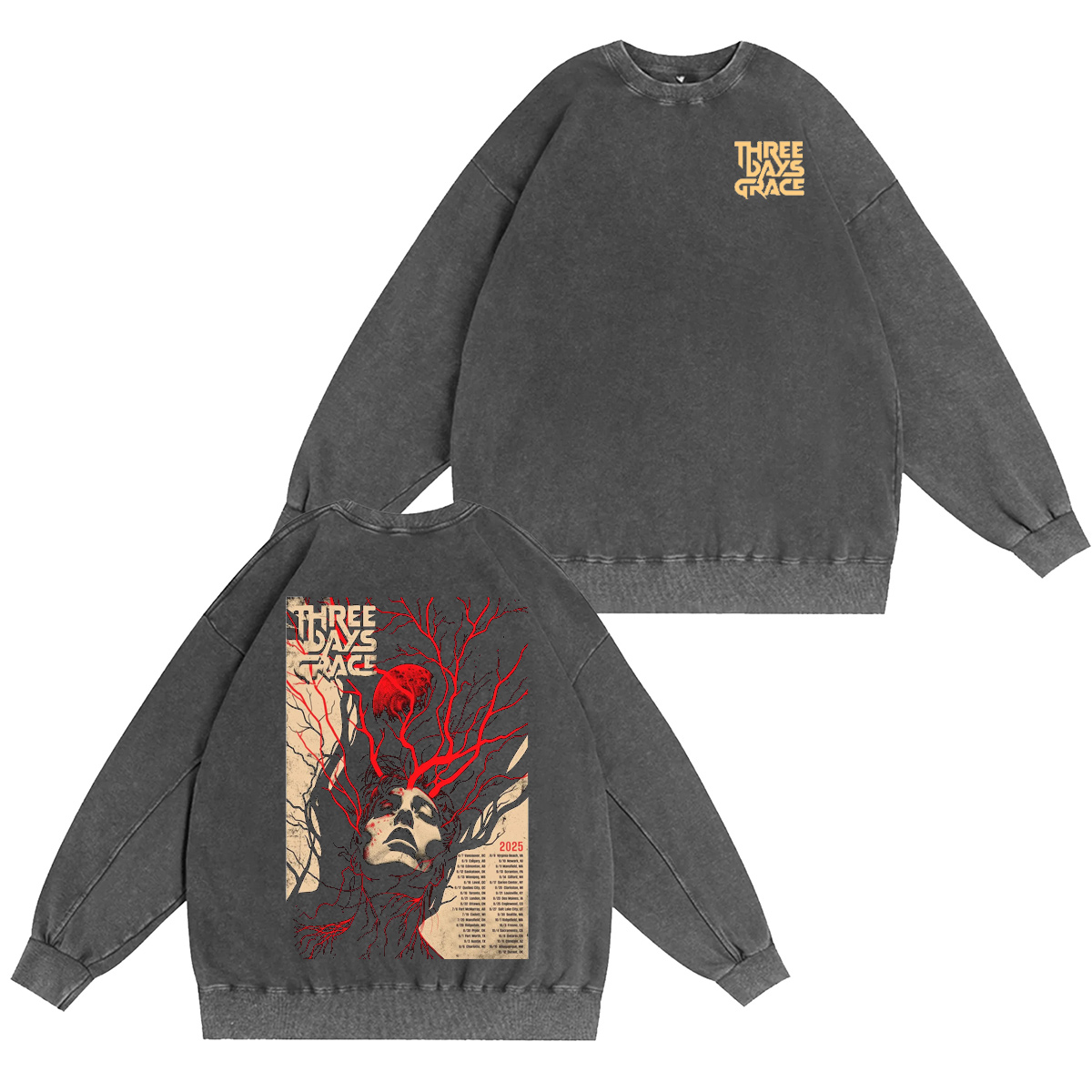 Three Days Grace Unisex Washed Crewneck Sweatshirt