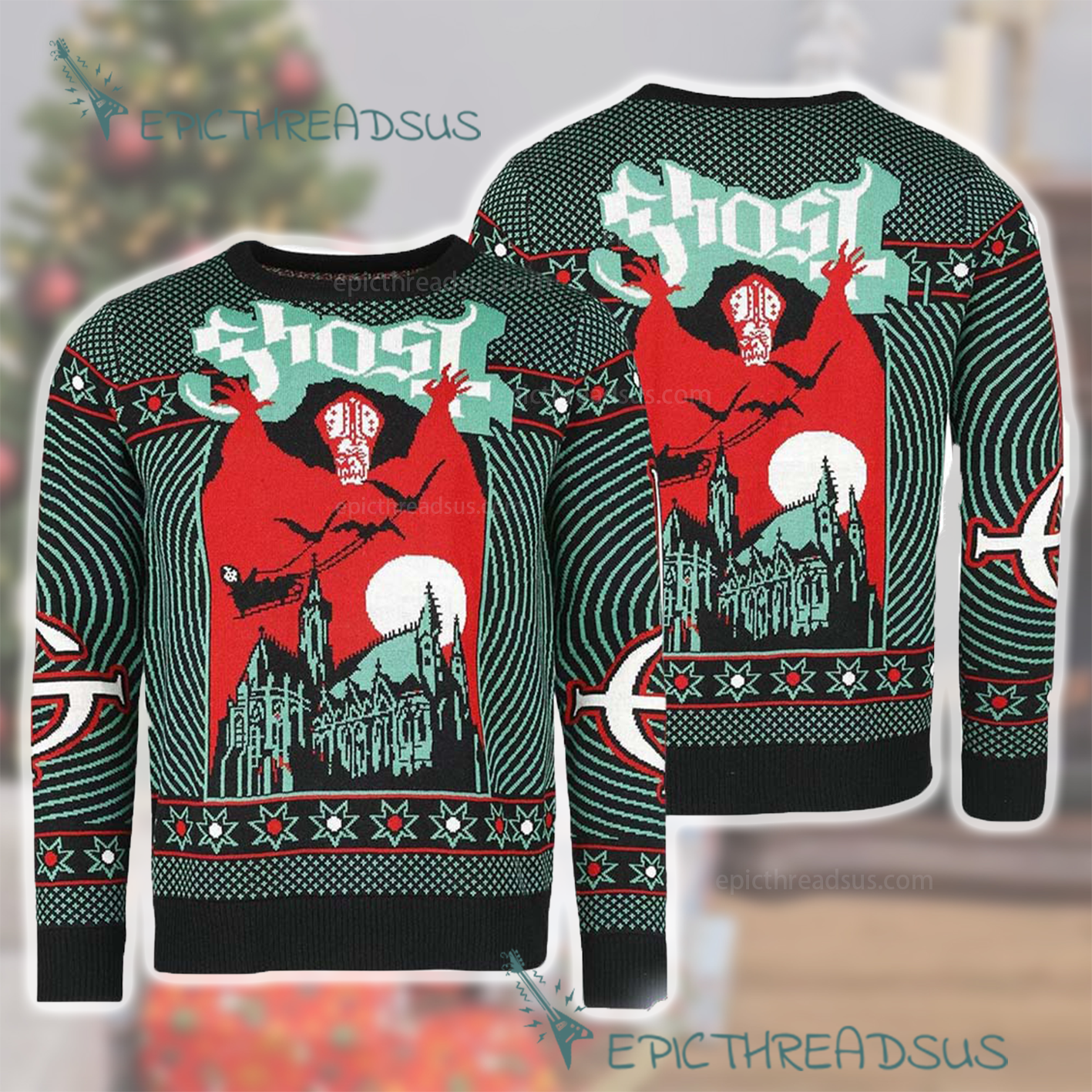 Ghost Band Bravado Nameless Ghouls Papa Emeritus Gift For Fans Knitted Ugly Christmas Sweater