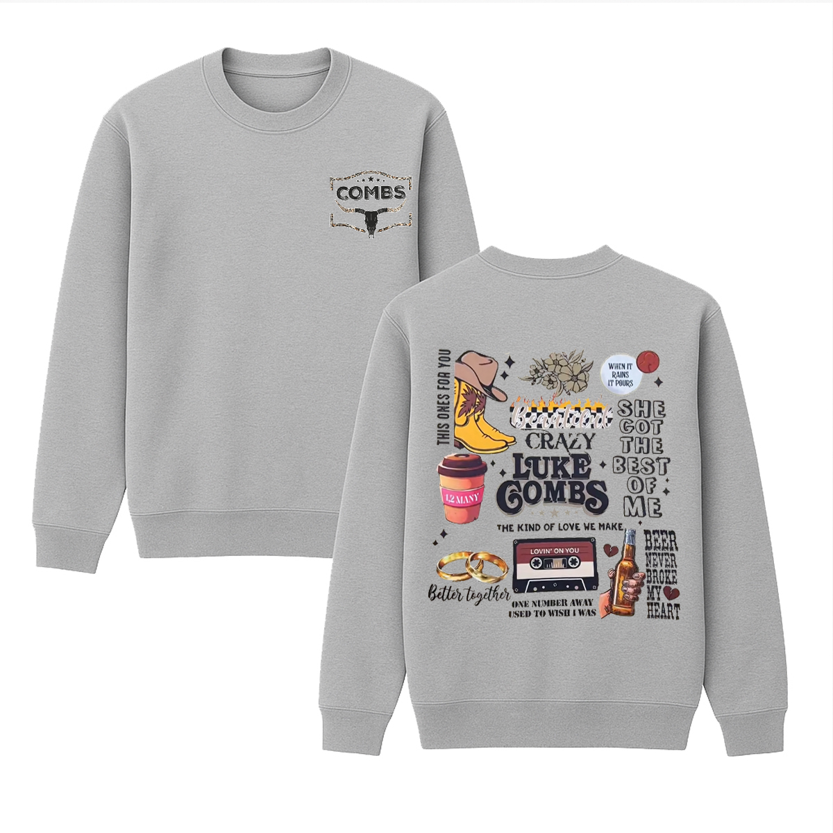 Luke Combs Unisex Cotton Creneck Sweatshirt