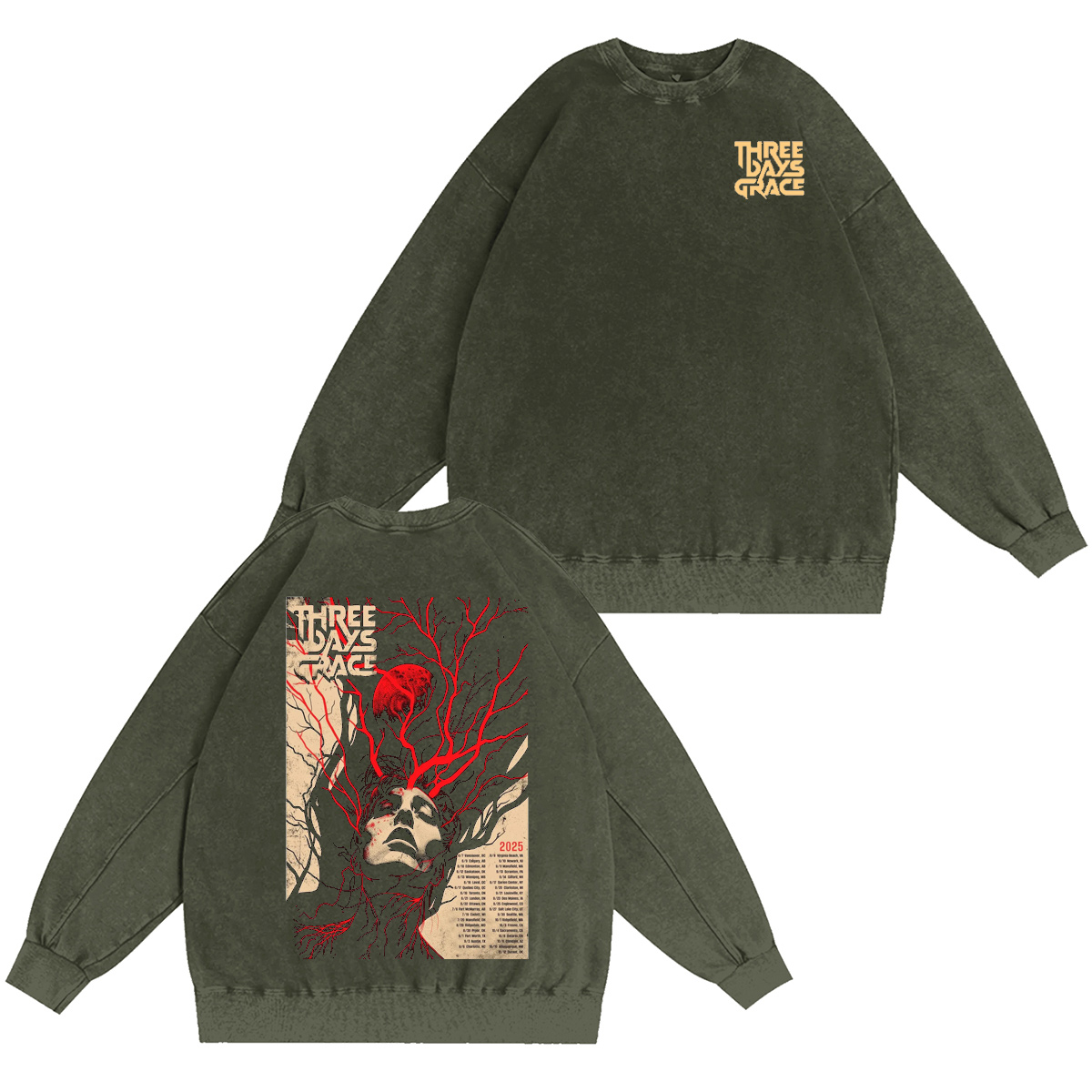 Three Days Grace Unisex Washed Crewneck Sweatshirt