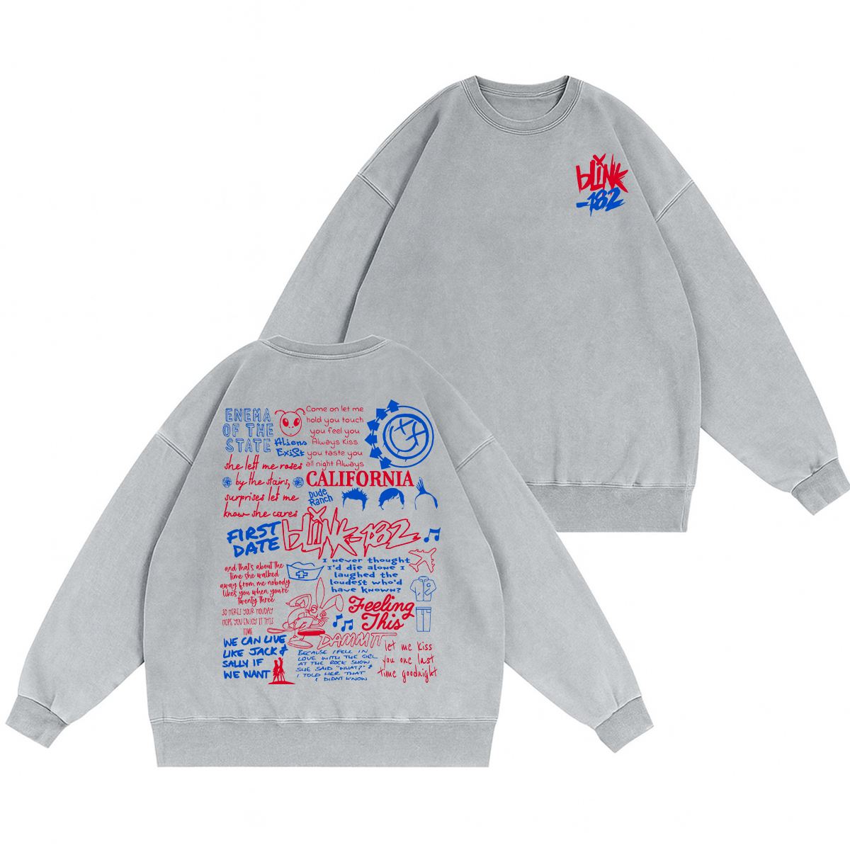 Blink 182 Unisex Washed Crewneck Sweatshirt