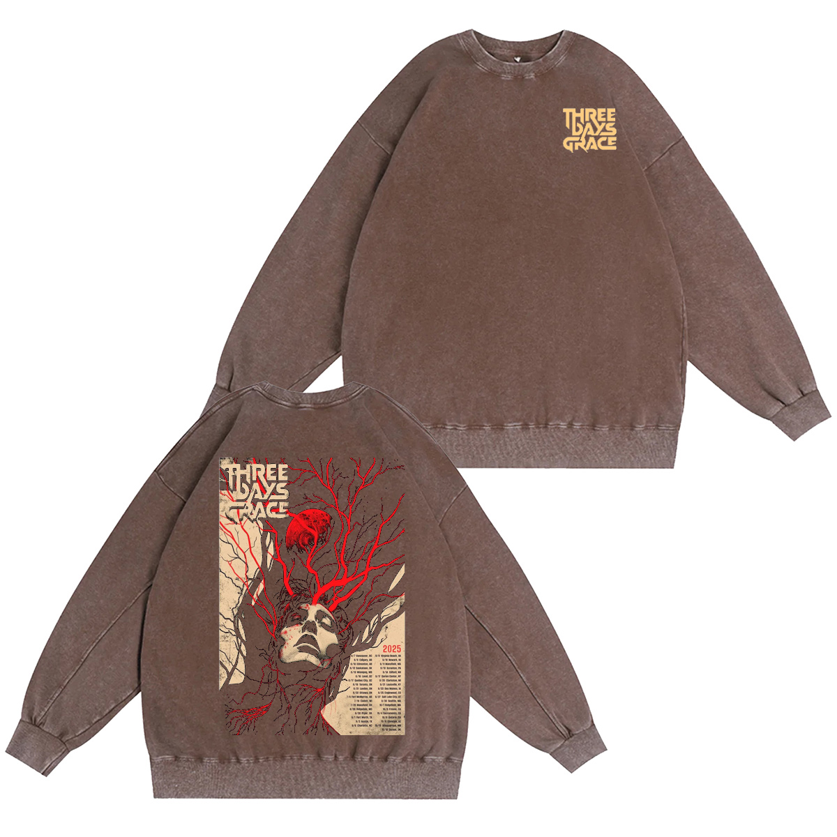 Three Days Grace Unisex Washed Crewneck Sweatshirt