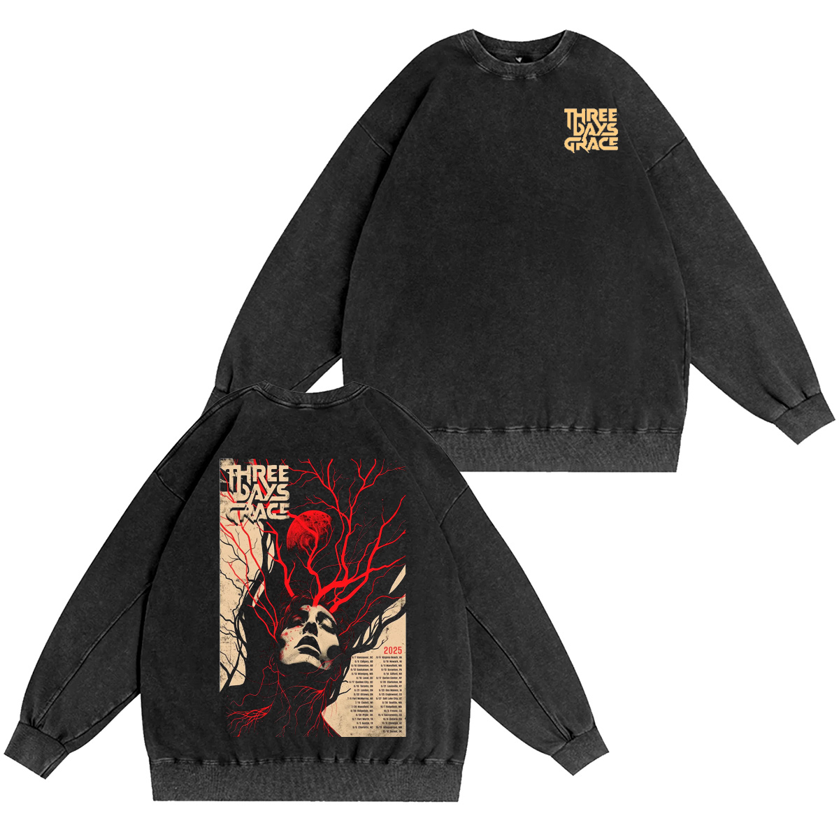 Three Days Grace Unisex Washed Crewneck Sweatshirt