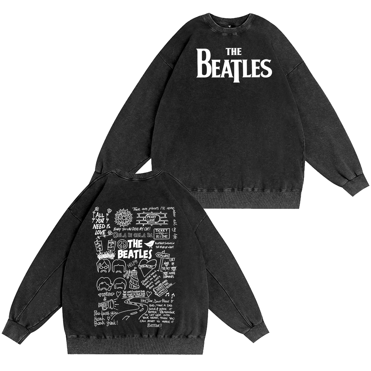 The Beatles Unisex Washed Crewneck Sweatshirt