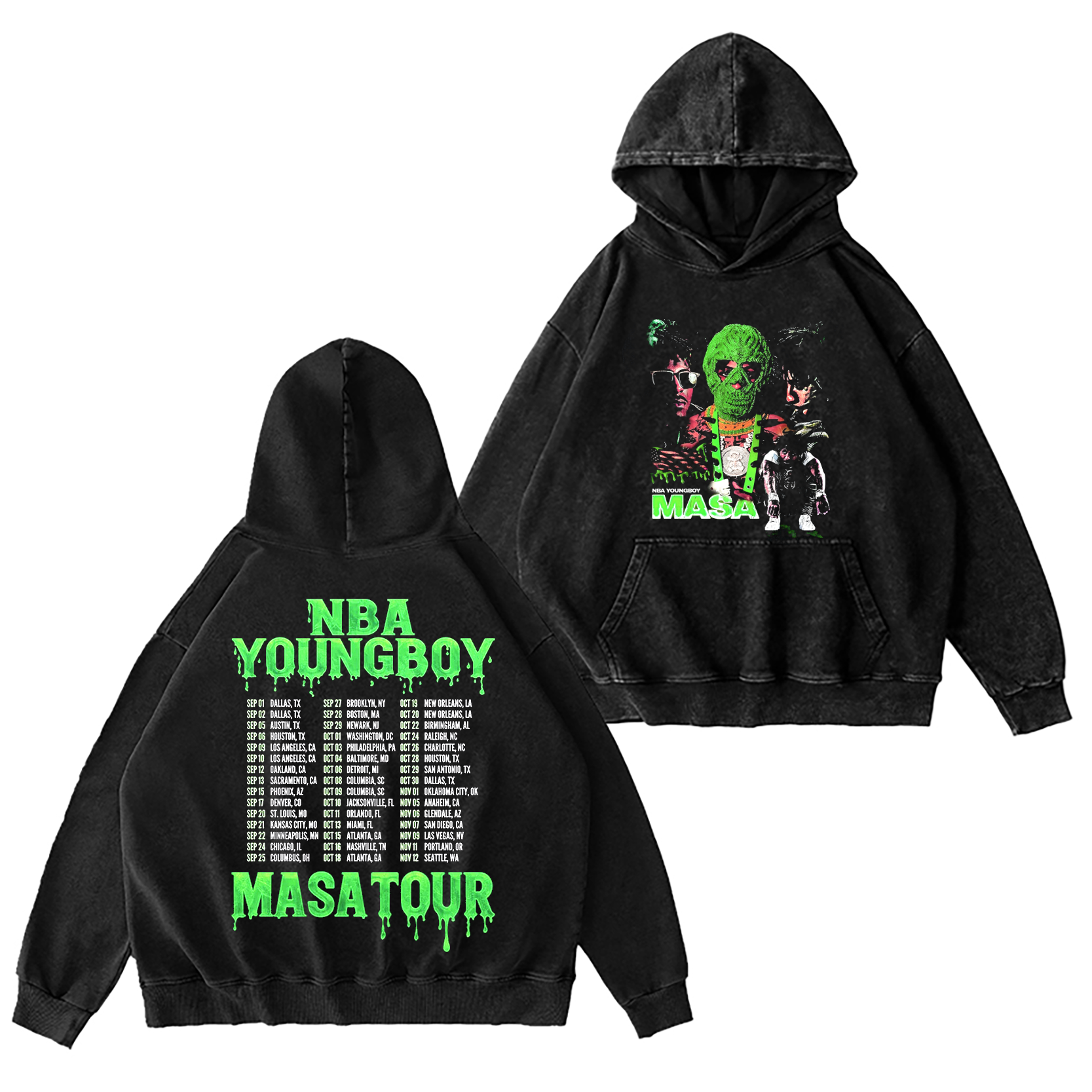 NBA YoungBoy Masa Tour 2025 Merch Two Sided Washed Unisex Hoodie