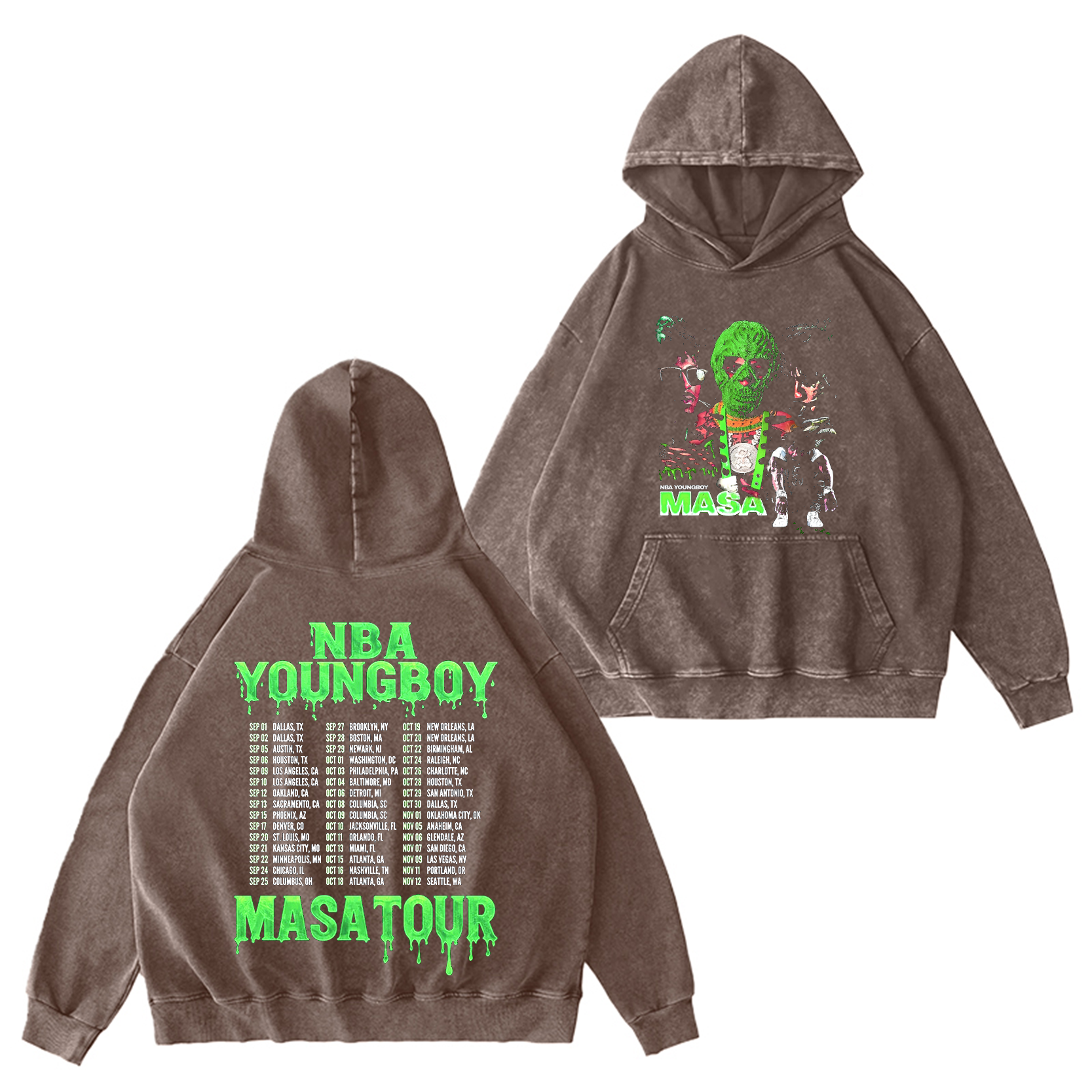 NBA YoungBoy Masa Tour 2025 Merch Two Sided Washed Unisex Hoodie