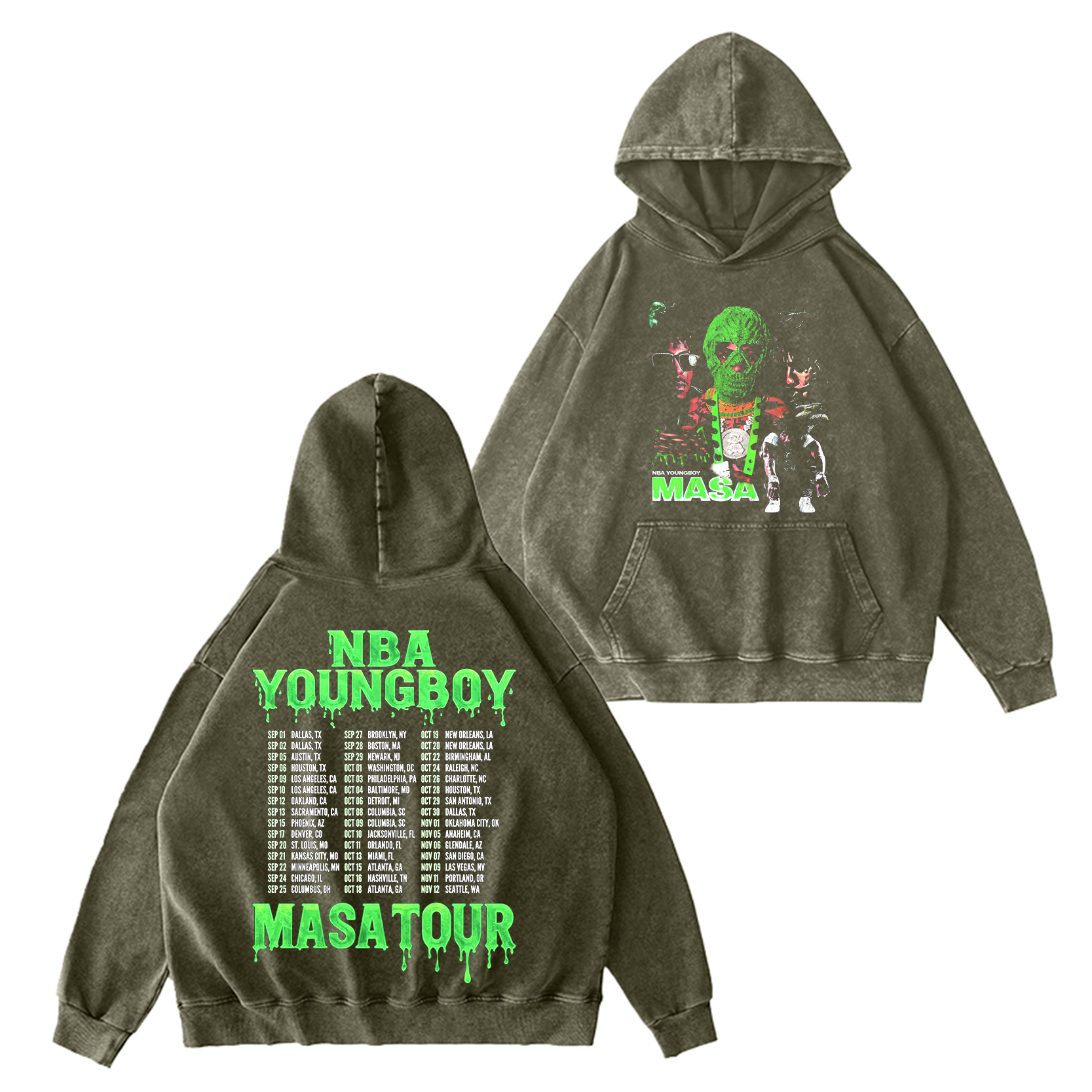 NBA YoungBoy Masa Tour 2025 Merch Two Sided Washed Unisex Hoodie