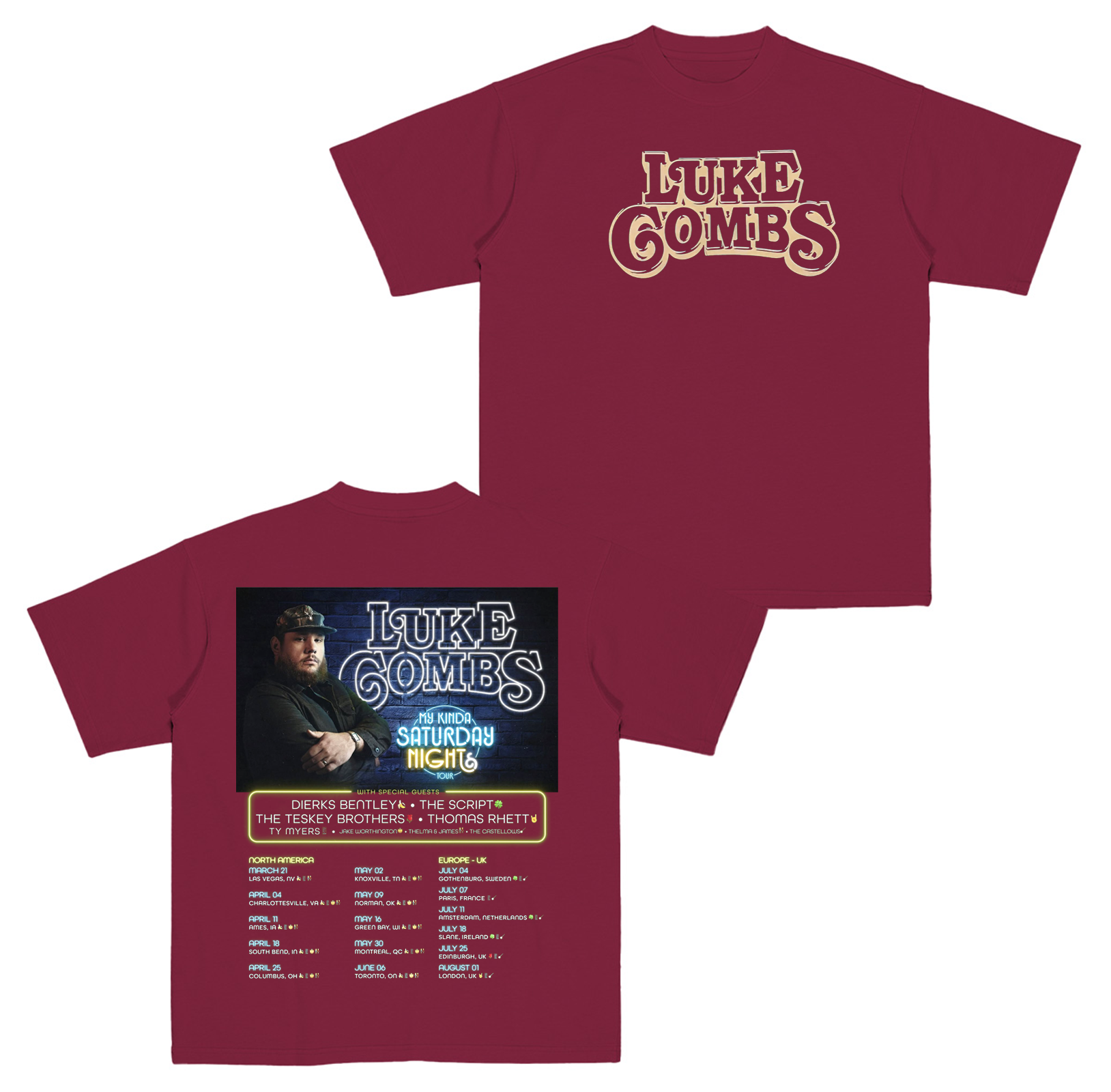 Luke Combs My Kinda Saturday Night Tour 2026 Cotton Unisex T-shirt