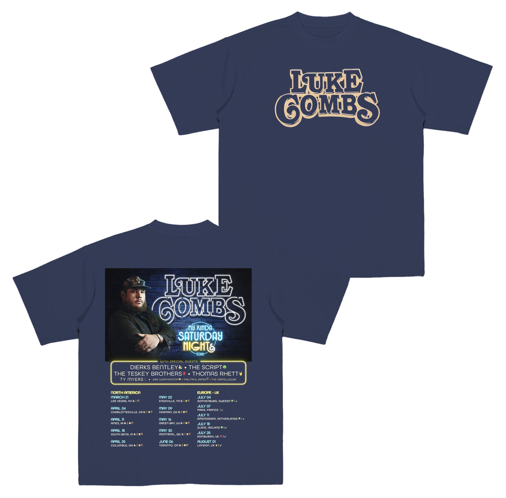 Luke Combs My Kinda Saturday Night Tour 2026 Cotton Unisex T-shirt