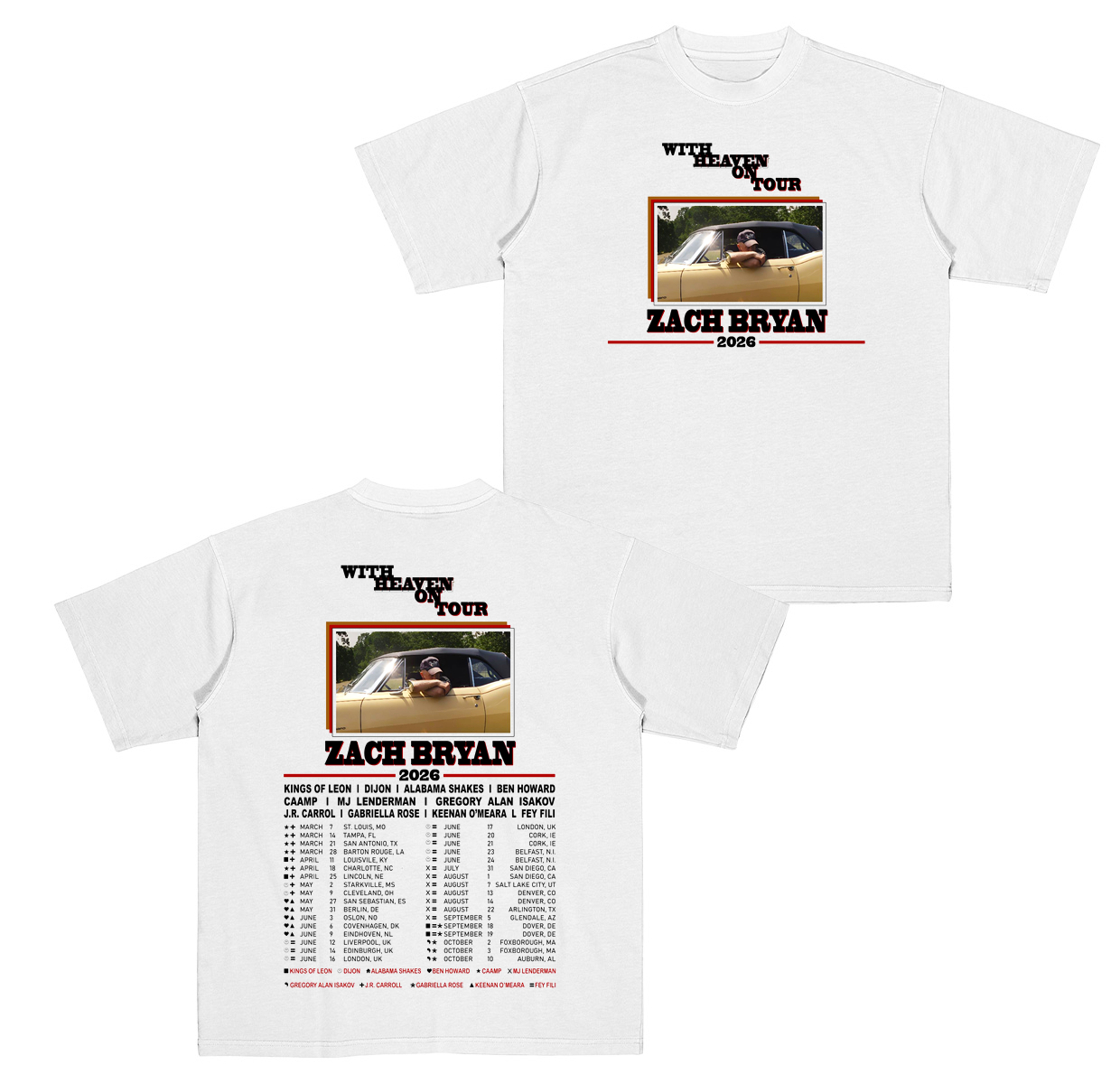 Zach Bryan With Heaven On Tour 2026 Cartoon  Cotton Unisex T-shirt