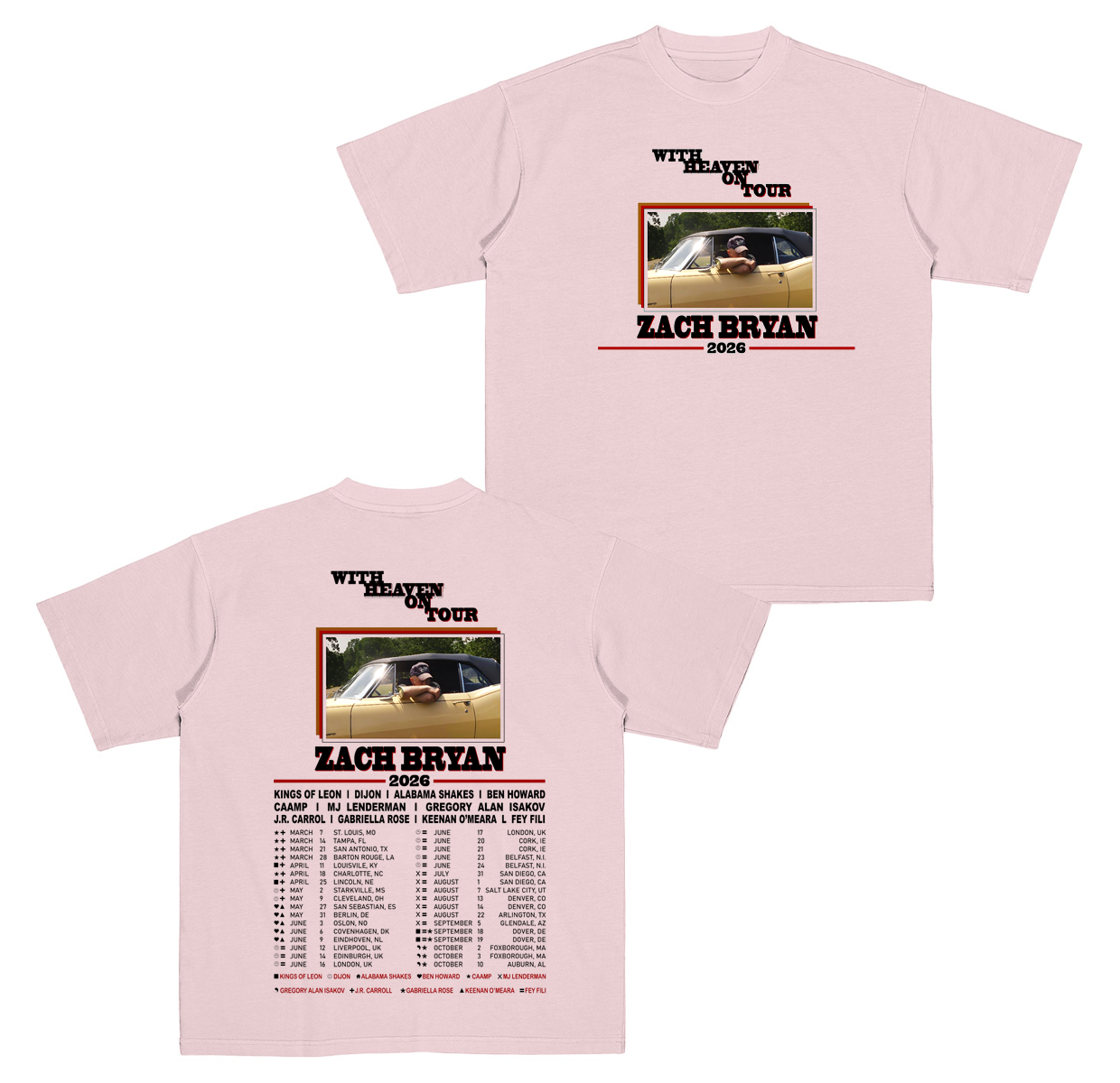 Zach Bryan With Heaven On Tour 2026 Cartoon  Cotton Unisex T-shirt