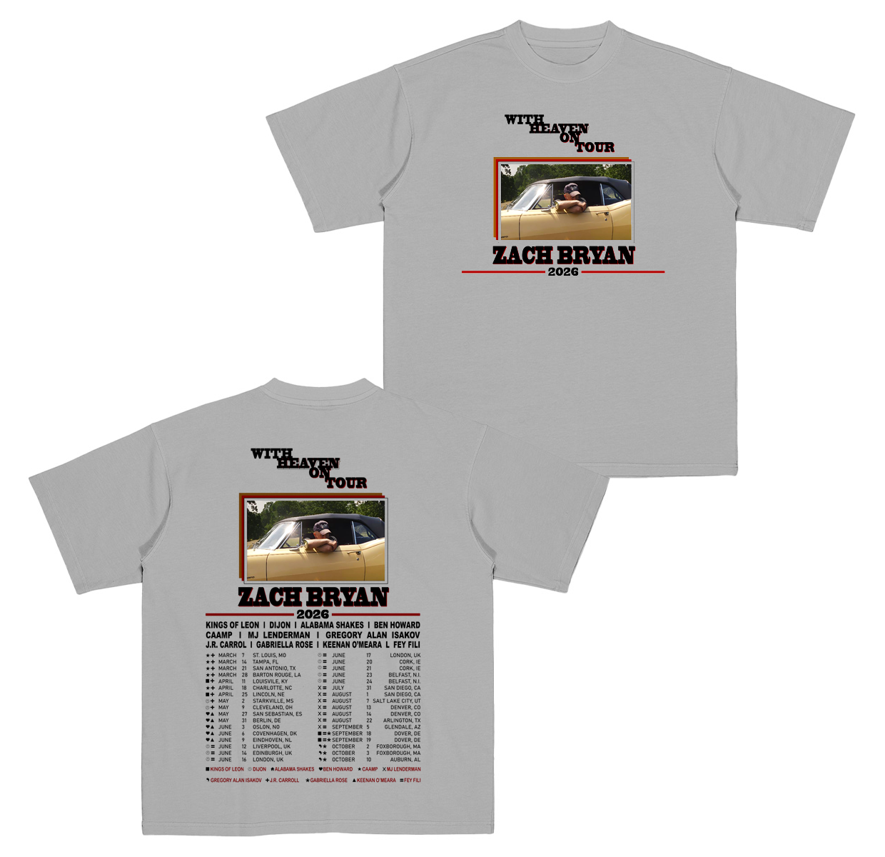 Zach Bryan With Heaven On Tour 2026 Cartoon  Cotton Unisex T-shirt