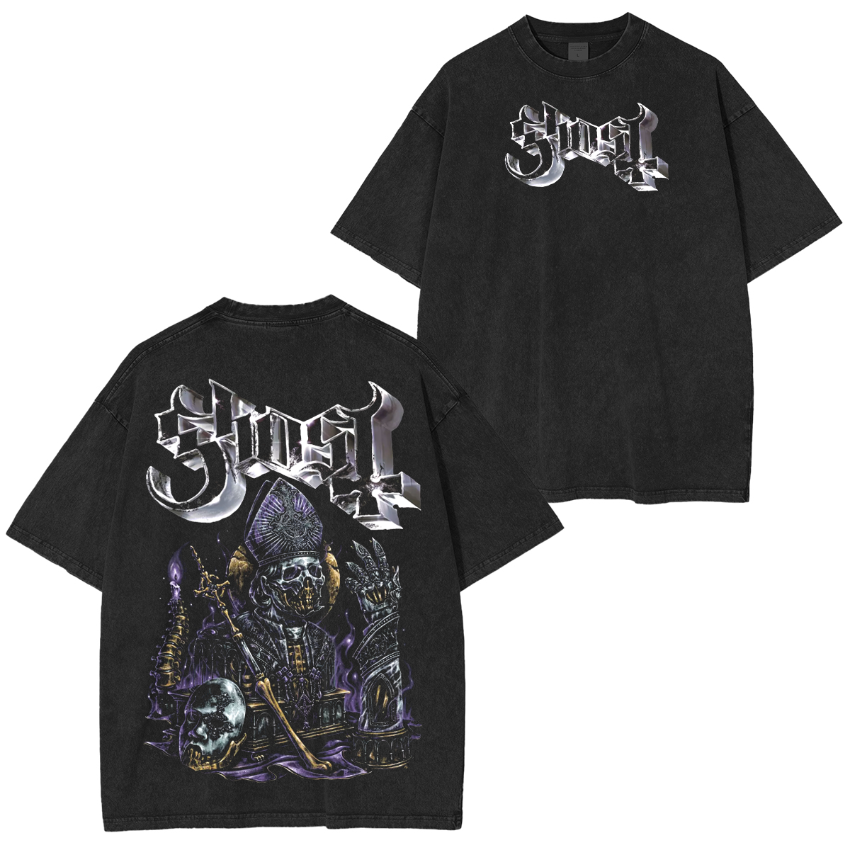 Ghost Skeleton Papa Washed Unisex T-Shirt