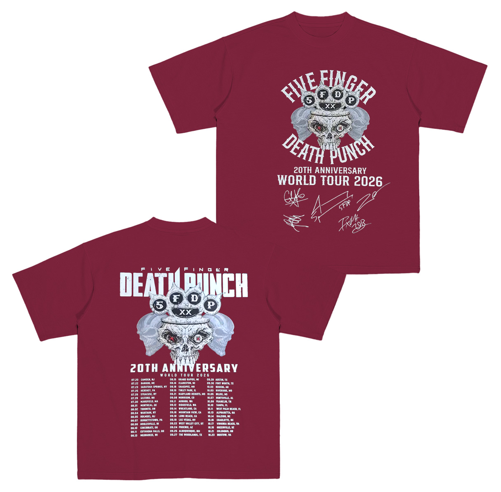 Five Finger Death Punch 20Th Anniversary World Tour 2026 Cotton Unisex T-shirt