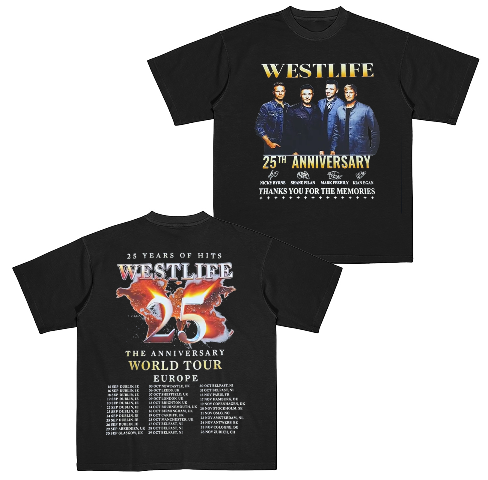 Westlife 25 Years Of Hits The Anniversary World Tour 2026  Cotton Unisex T-shirt