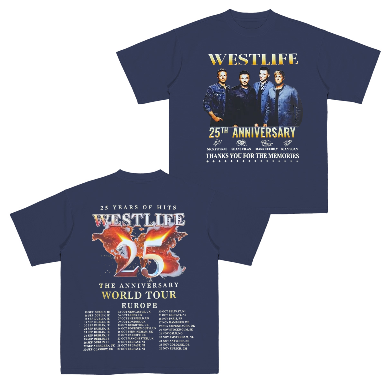 Westlife 25 Years Of Hits The Anniversary World Tour 2026  Cotton Unisex T-shirt