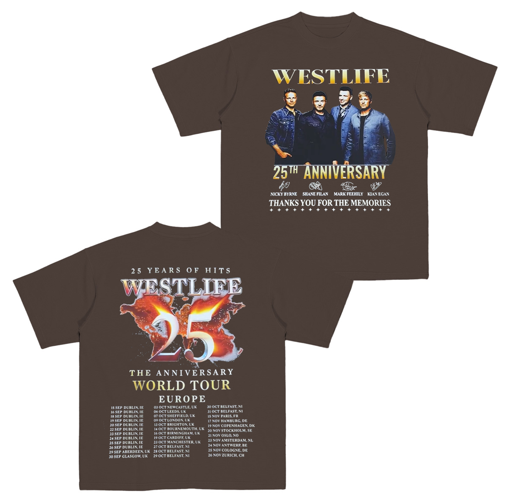 Westlife 25 Years Of Hits The Anniversary World Tour 2026  Cotton Unisex T-shirt
