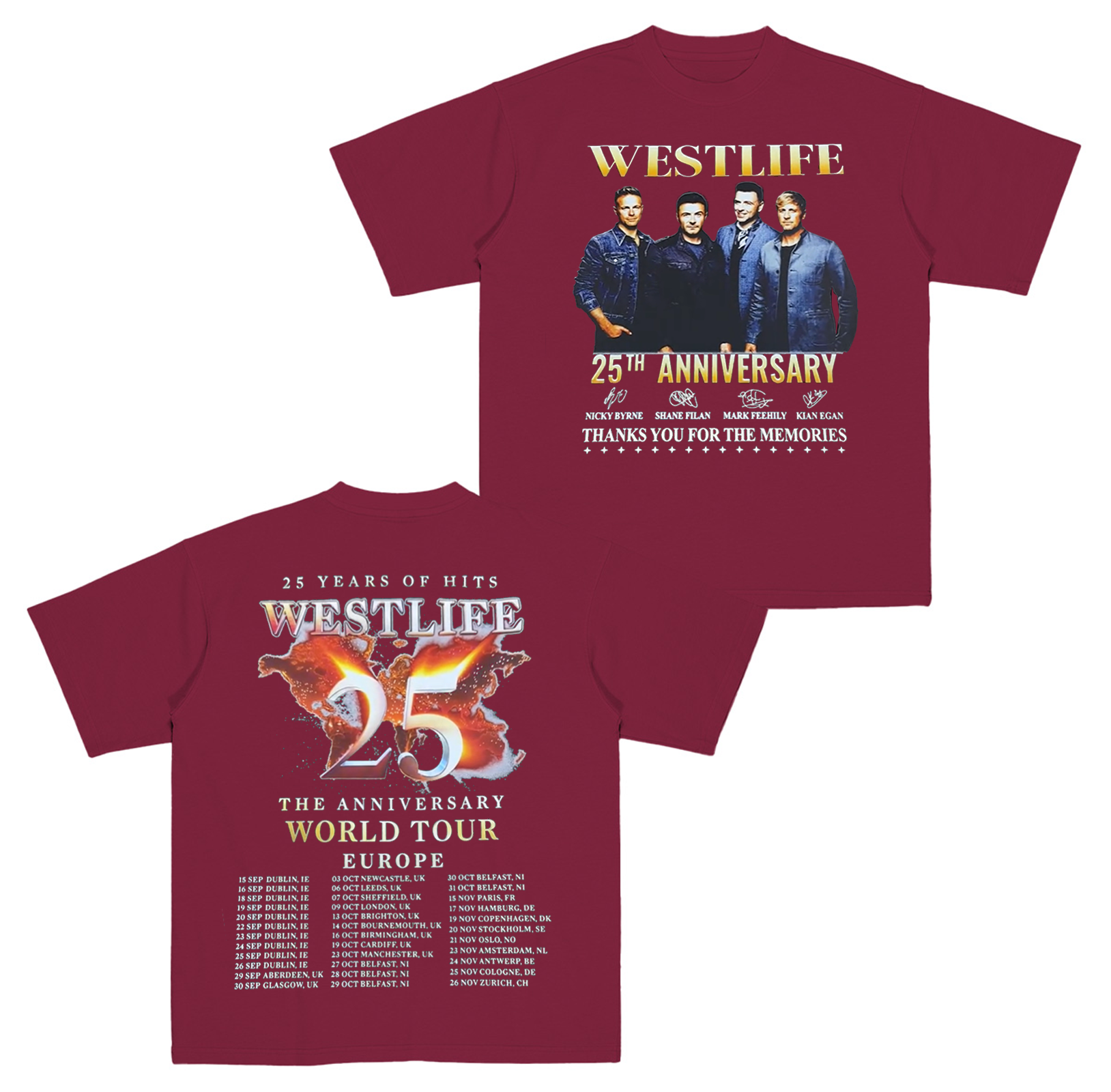 Westlife 25 Years Of Hits The Anniversary World Tour 2026  Cotton Unisex T-shirt