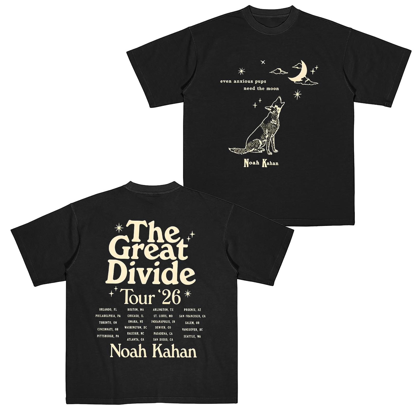 Noah Kahan Merch The Great Divide Tour 2026 Wolf Tour Dates Two Sided Cotton Unisex T-shirt