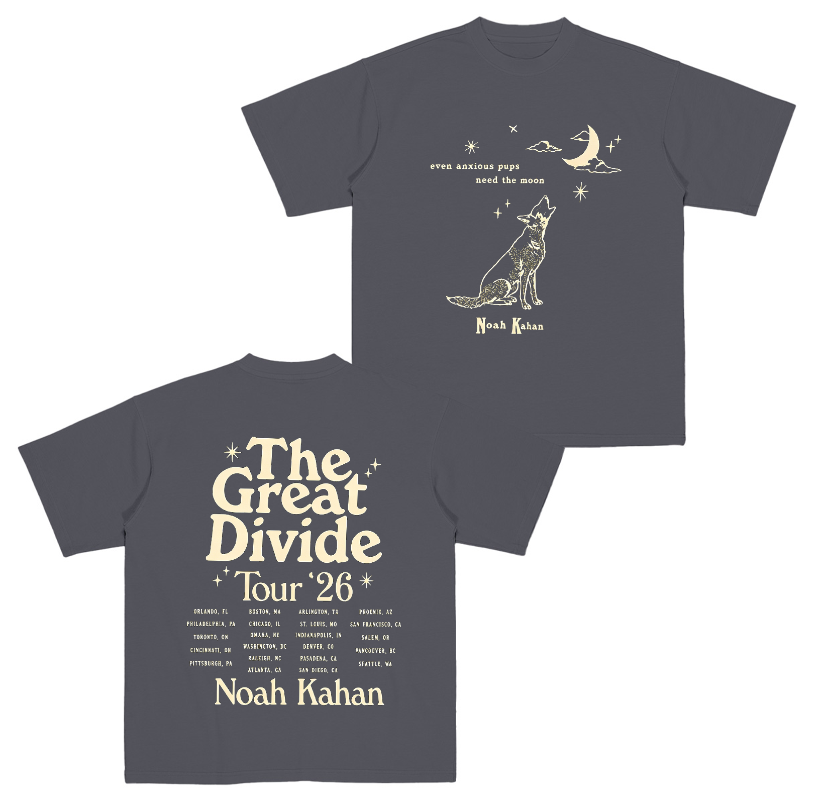 Noah Kahan Merch The Great Divide Tour 2026 Wolf Tour Dates Two Sided Cotton Unisex T-shirt