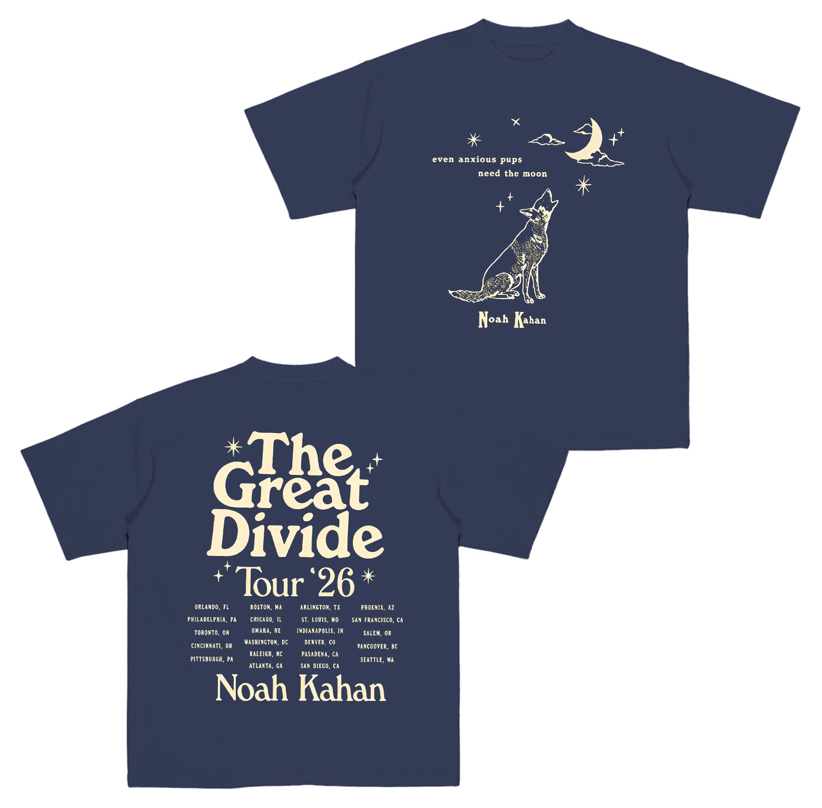Noah Kahan Merch The Great Divide Tour 2026 Wolf Tour Dates Two Sided Cotton Unisex T-shirt