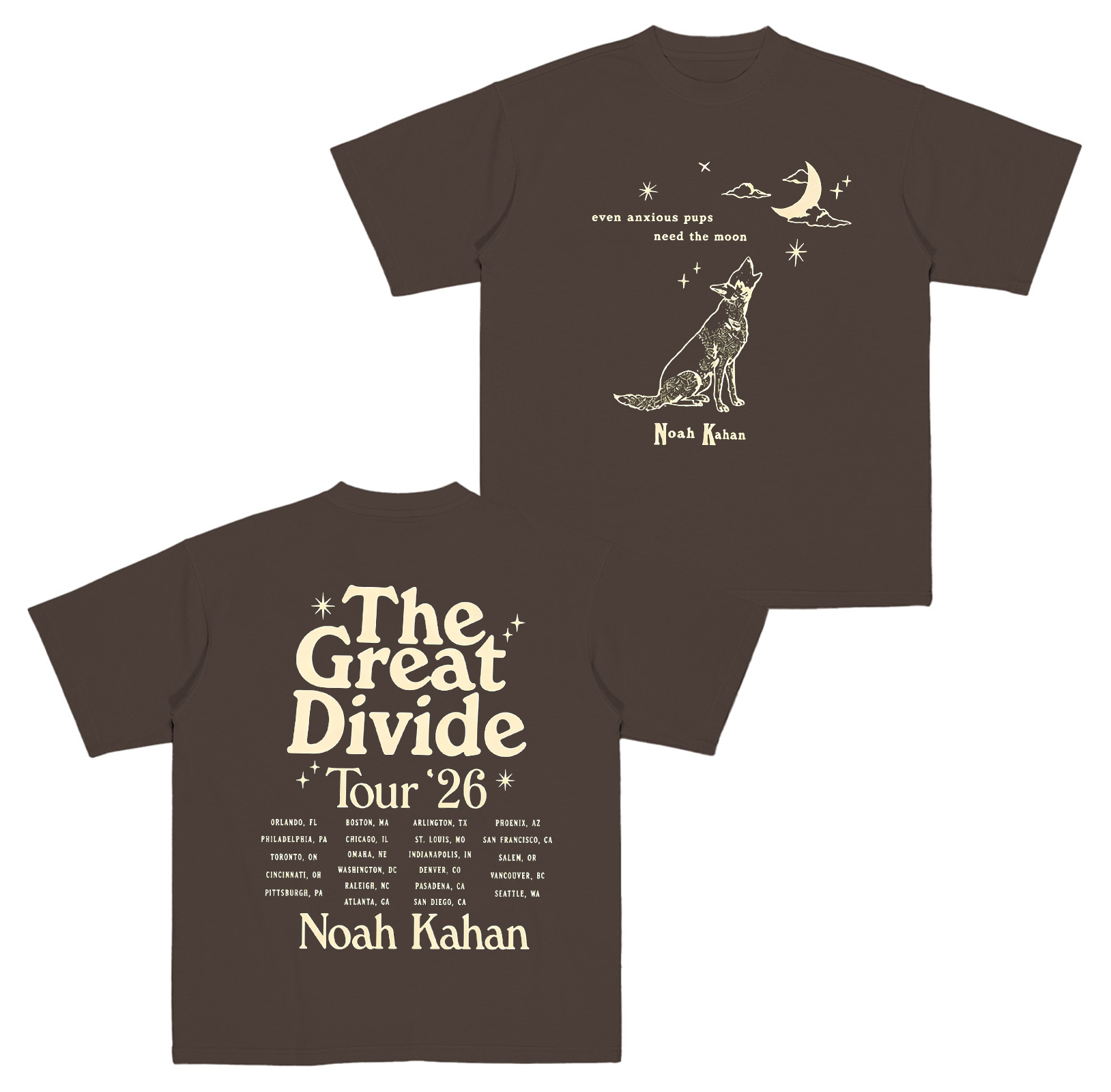 Noah Kahan Merch The Great Divide Tour 2026 Wolf Tour Dates Two Sided Cotton Unisex T-shirt