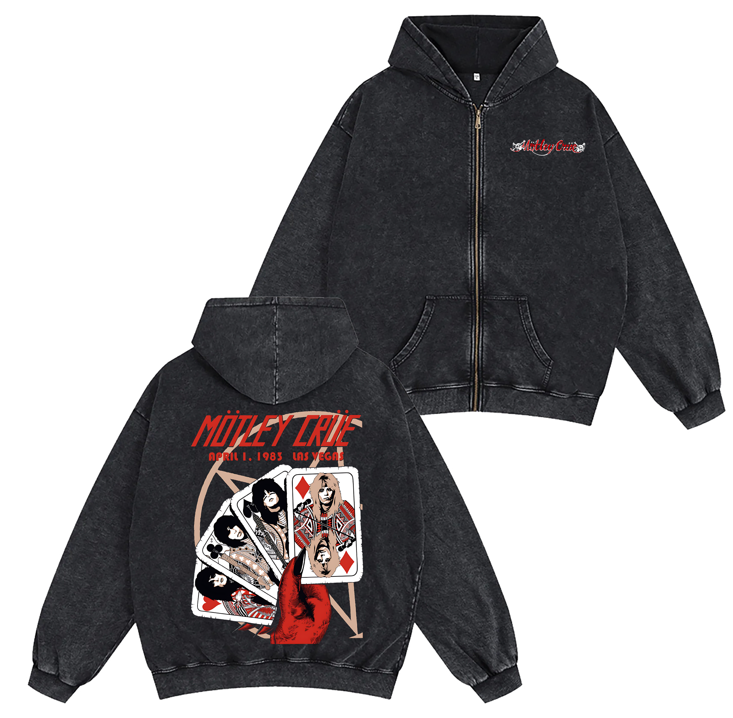 Motley Crue Vintage Unisex Washed Zip Up Hoodie