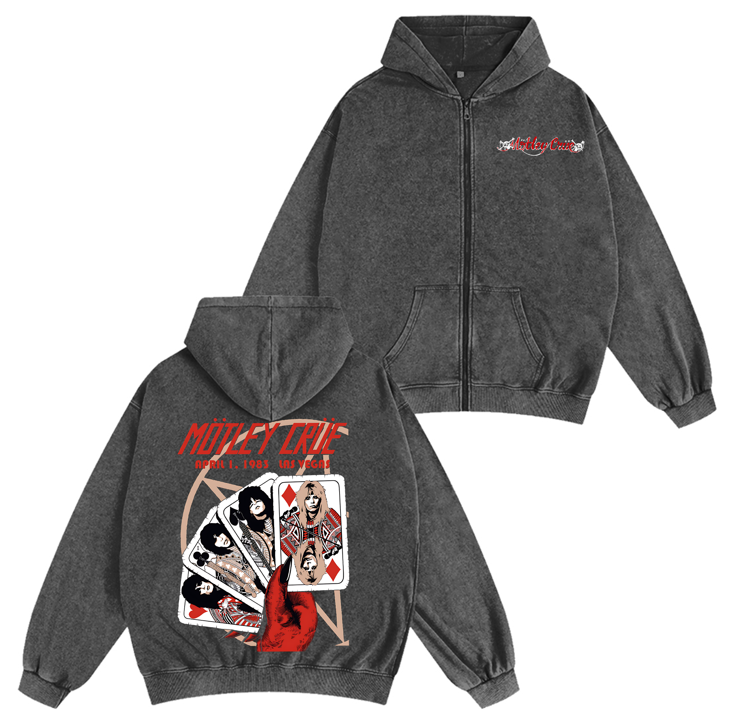 Motley Crue Vintage Unisex Washed Zip Up Hoodie