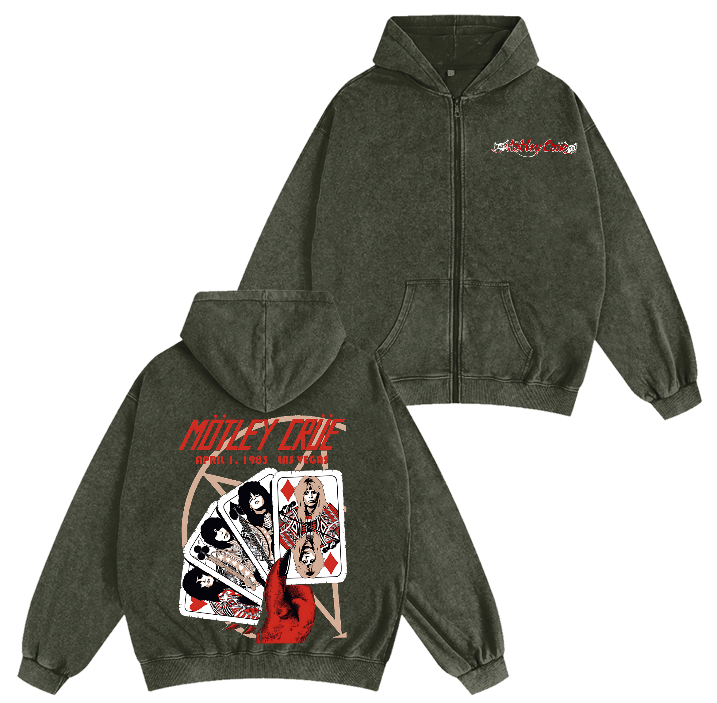 Motley Crue Vintage Unisex Washed Zip Up Hoodie