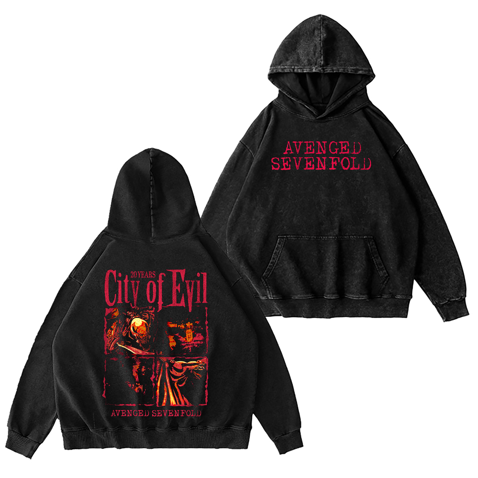 Avenged Sevenfold City Of Evil 20th Anniversary Washed Unisex Hoodie