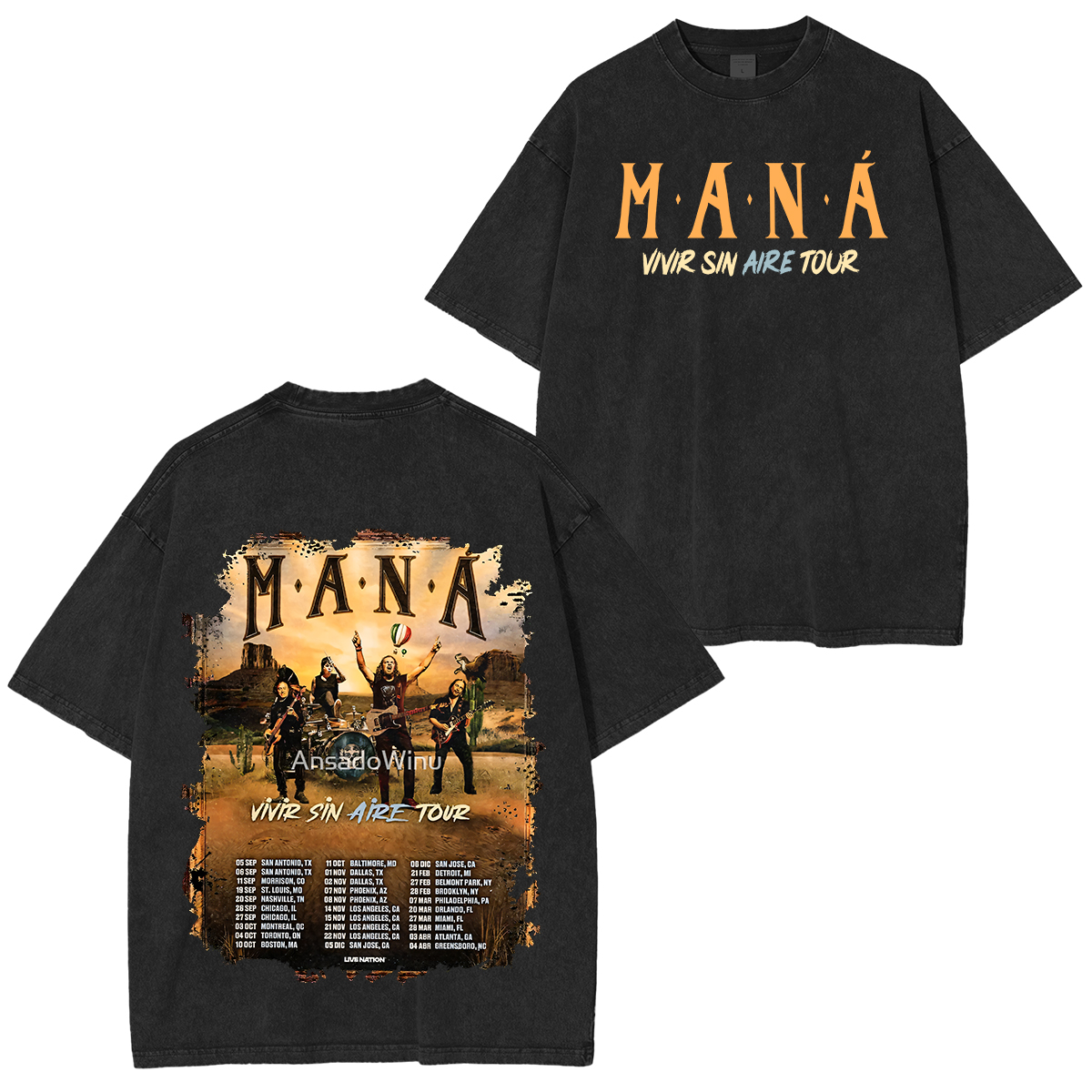 Maná Living without Air Tour 2025 Washed Unisex T-Shirt