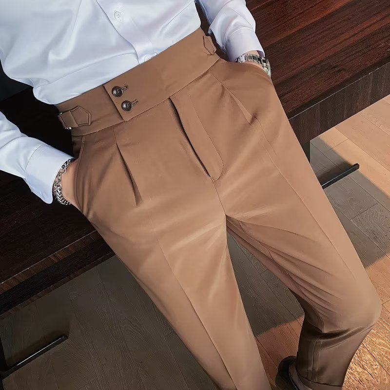 Autumn And Winter Italian Straight Leg Trousers for Men Neapolitan Drape Style Business Casual Pants Retro Gentleman Trousers Classic Stylish Formal Outfit Menswear Suit