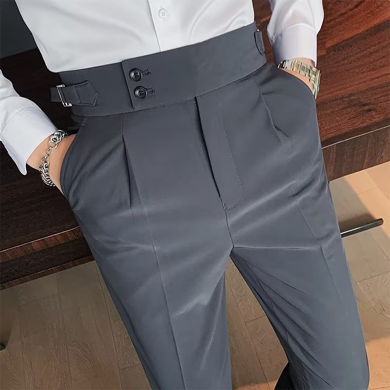 Autumn And Winter Italian Straight Leg Trousers for Men Neapolitan Drape Style Business Casual Pants Retro Gentleman Trousers Classic Stylish Formal Outfit Menswear Suit