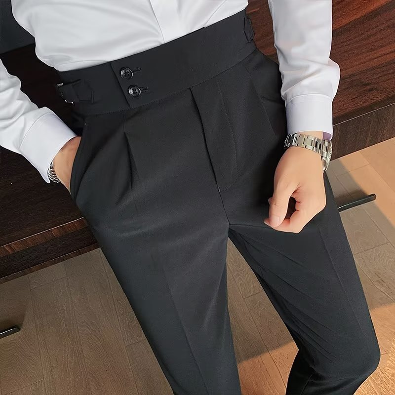 Autumn And Winter Italian Straight Leg Trousers for Men Neapolitan Drape Style Business Casual Pants Retro Gentleman Trousers Classic Stylish Formal Outfit Menswear Suit