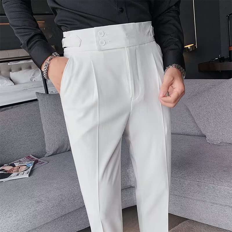 Autumn And Winter Italian Straight Leg Trousers for Men Neapolitan Drape Style Business Casual Pants Retro Gentleman Trousers Classic Stylish Formal Outfit Menswear Suit