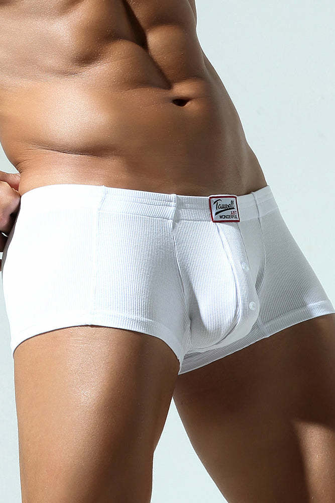 Men's Ribbed Boxer Briefs - Breathable Cotton Solid Color Underwear Set