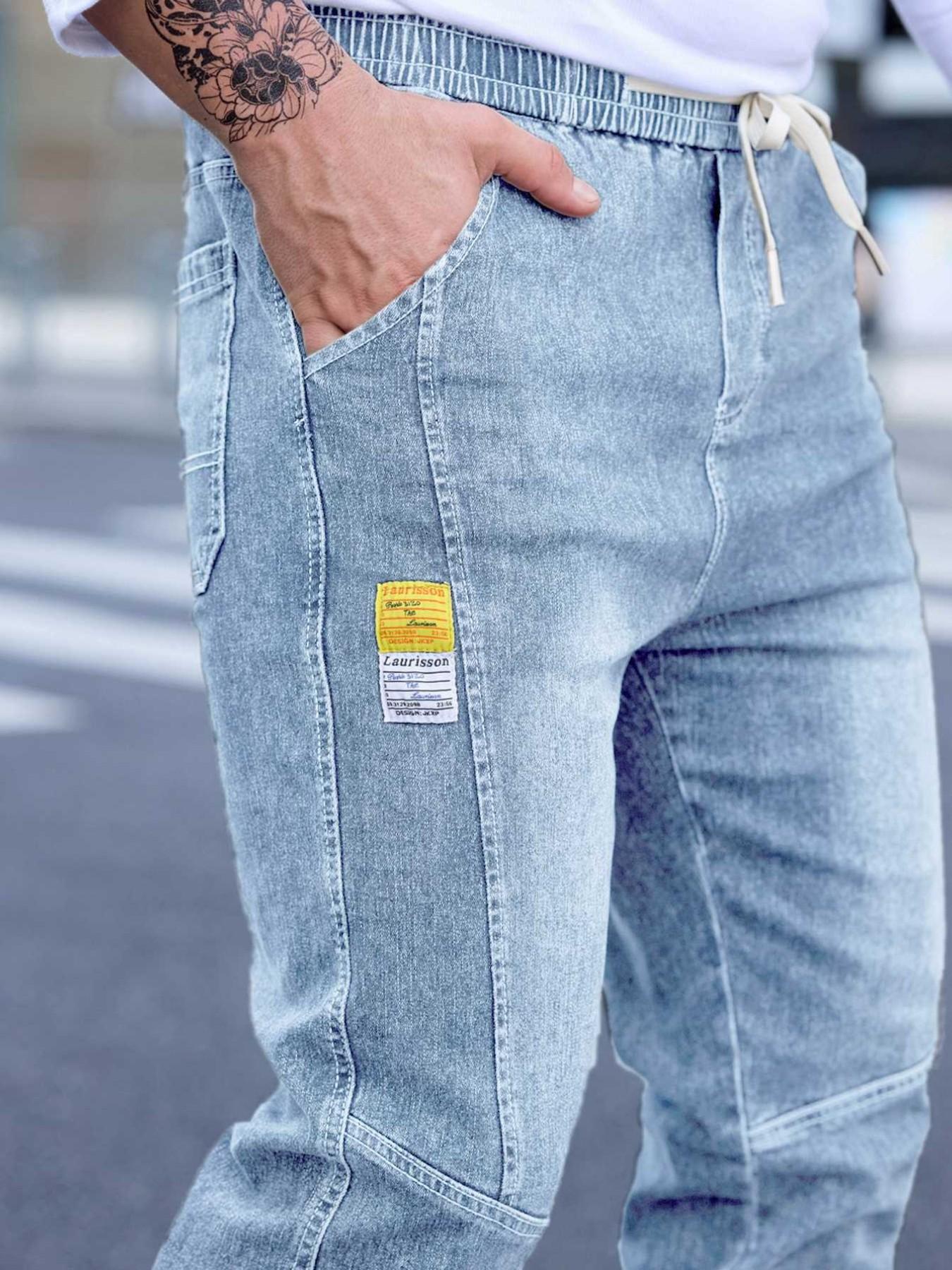 Men's Spring Summer Thin Denim Cargo Pocket Pants, New Arrival 2026 Casual Streetwear Workwear Jogger Jeans, Plain Pocket Jeans, Comfortable Men's Fashion Bottoms