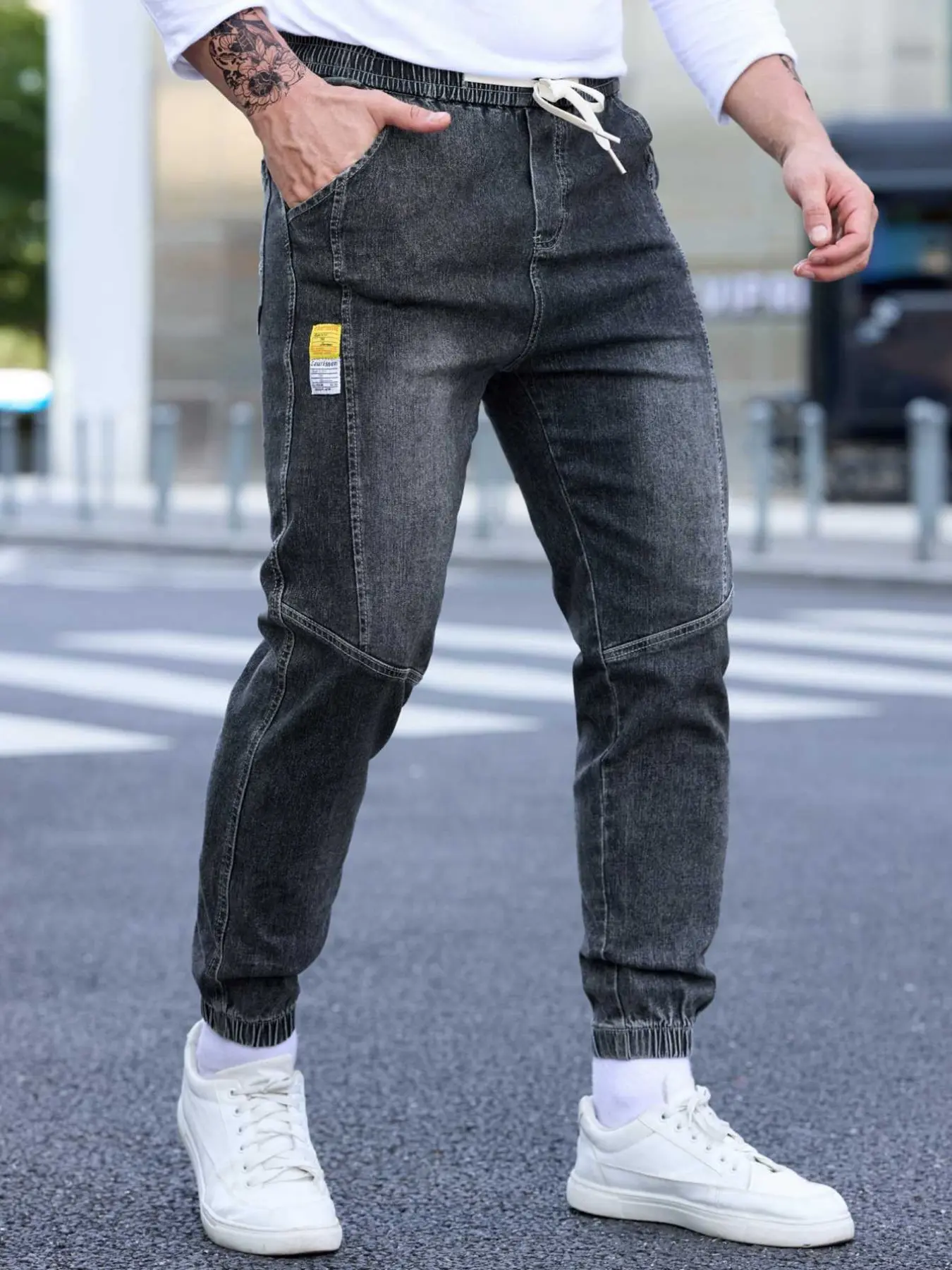Men's Spring Summer Thin Denim Cargo Pocket Pants, New Arrival 2026 Casual Streetwear Workwear Jogger Jeans, Plain Pocket Jeans, Comfortable Men's Fashion Bottoms