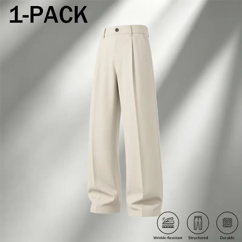 Men's Ice Silk Business Casual Pants, High Waist Pleated Slacks