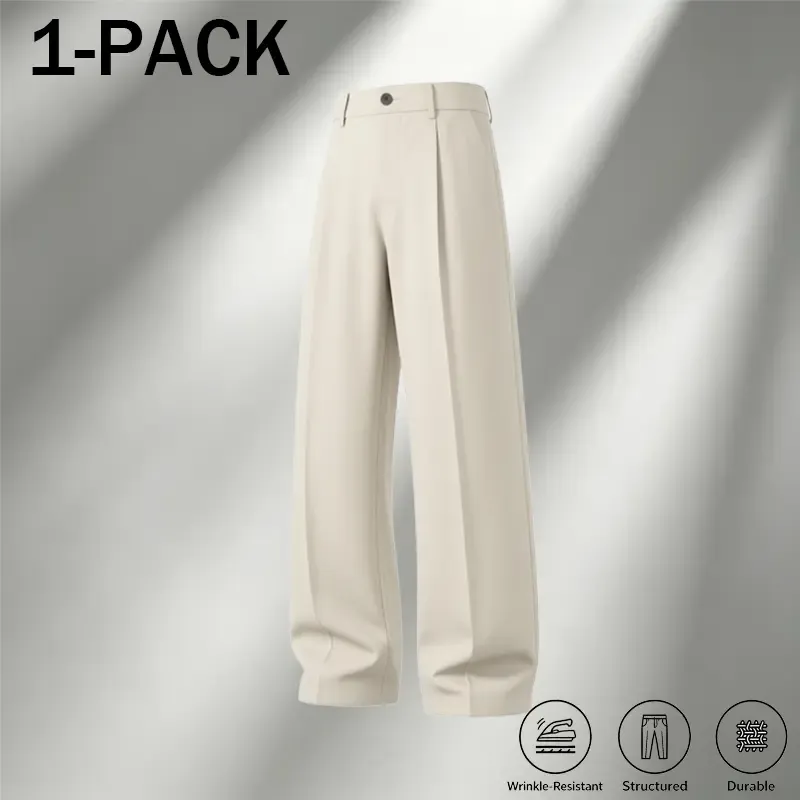 Men's Ice Silk Business Casual Pants, High Waist Pleated Slacks