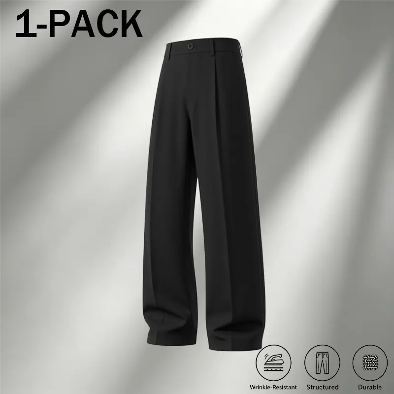 Men's Ice Silk Business Casual Pants, High Waist Pleated Slacks