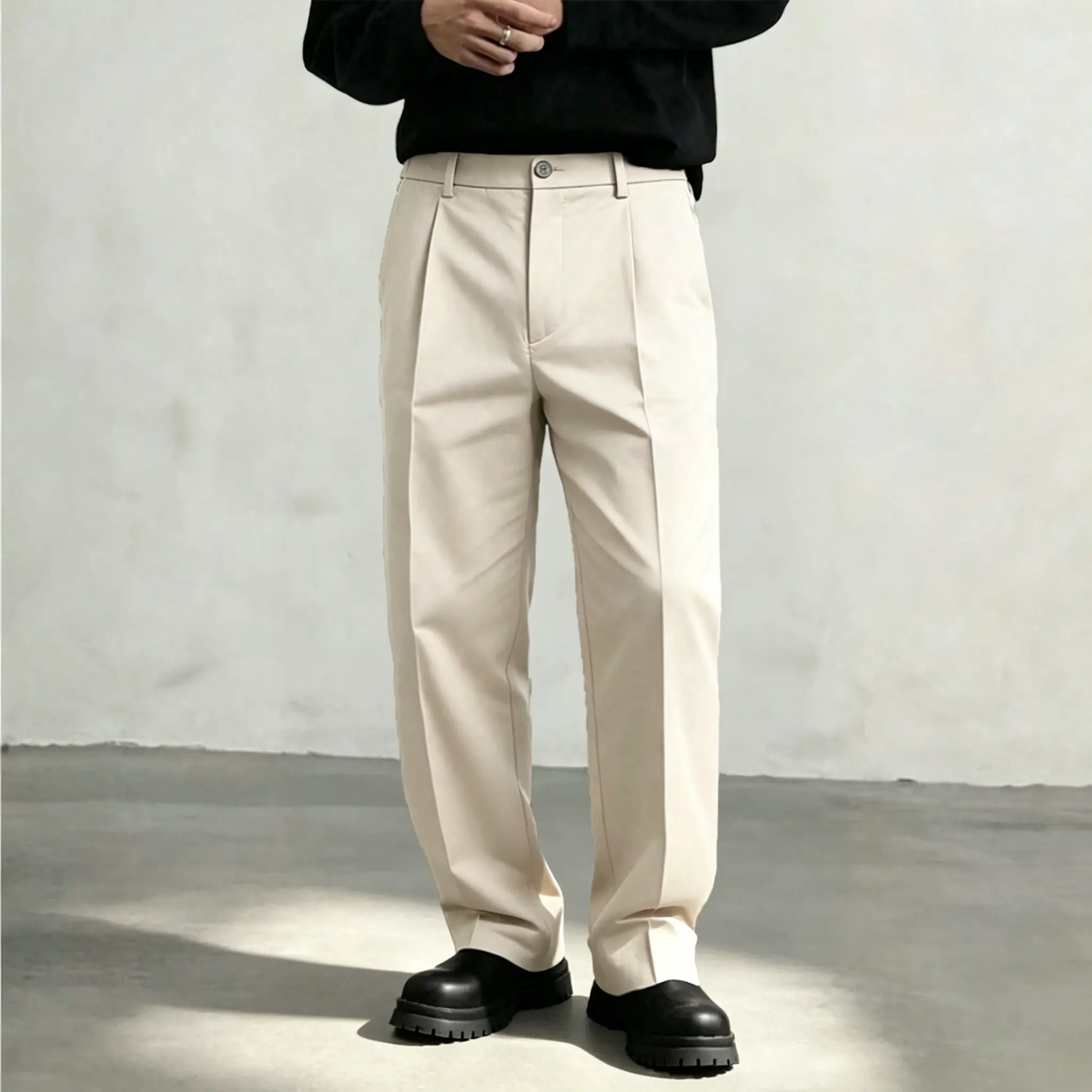 Men's Ice Silk Business Casual Pants, High Waist Pleated Slacks