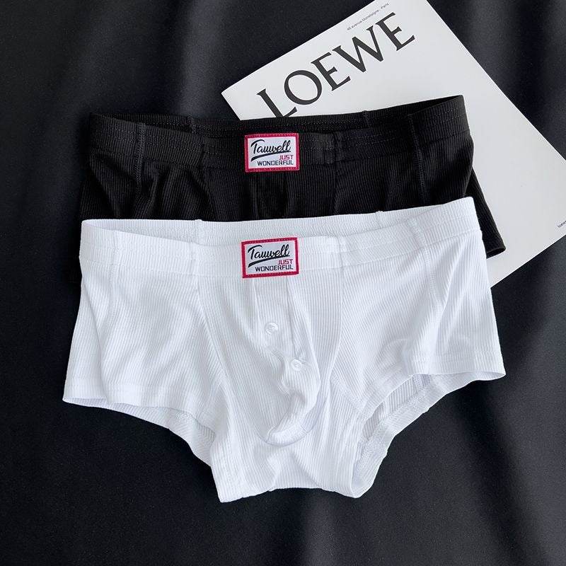 Men's Ribbed Boxer Briefs - Breathable Cotton Solid Color Underwear Set