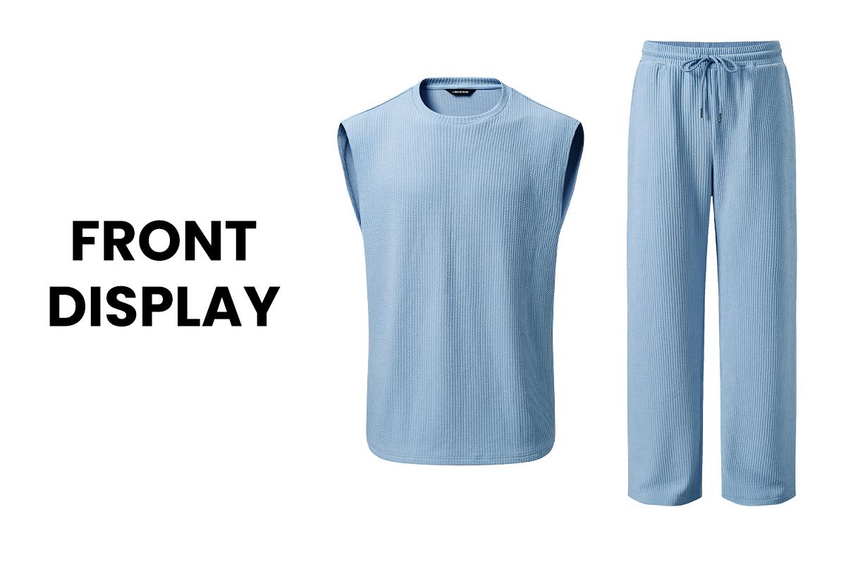 JMIERR Mens 2 Piece Rib Knit Sweatsuit Summer Sleeveless Tank Top Baggy Wide Leg Pants Set Vacation Beach Outfit for Men JMIERR Mens 2 Piece Rib Knit Sweatsuit Summer Sleeveless Tank Top Baggy Wide Leg Pants Set Vacation Beach Outfit for Men