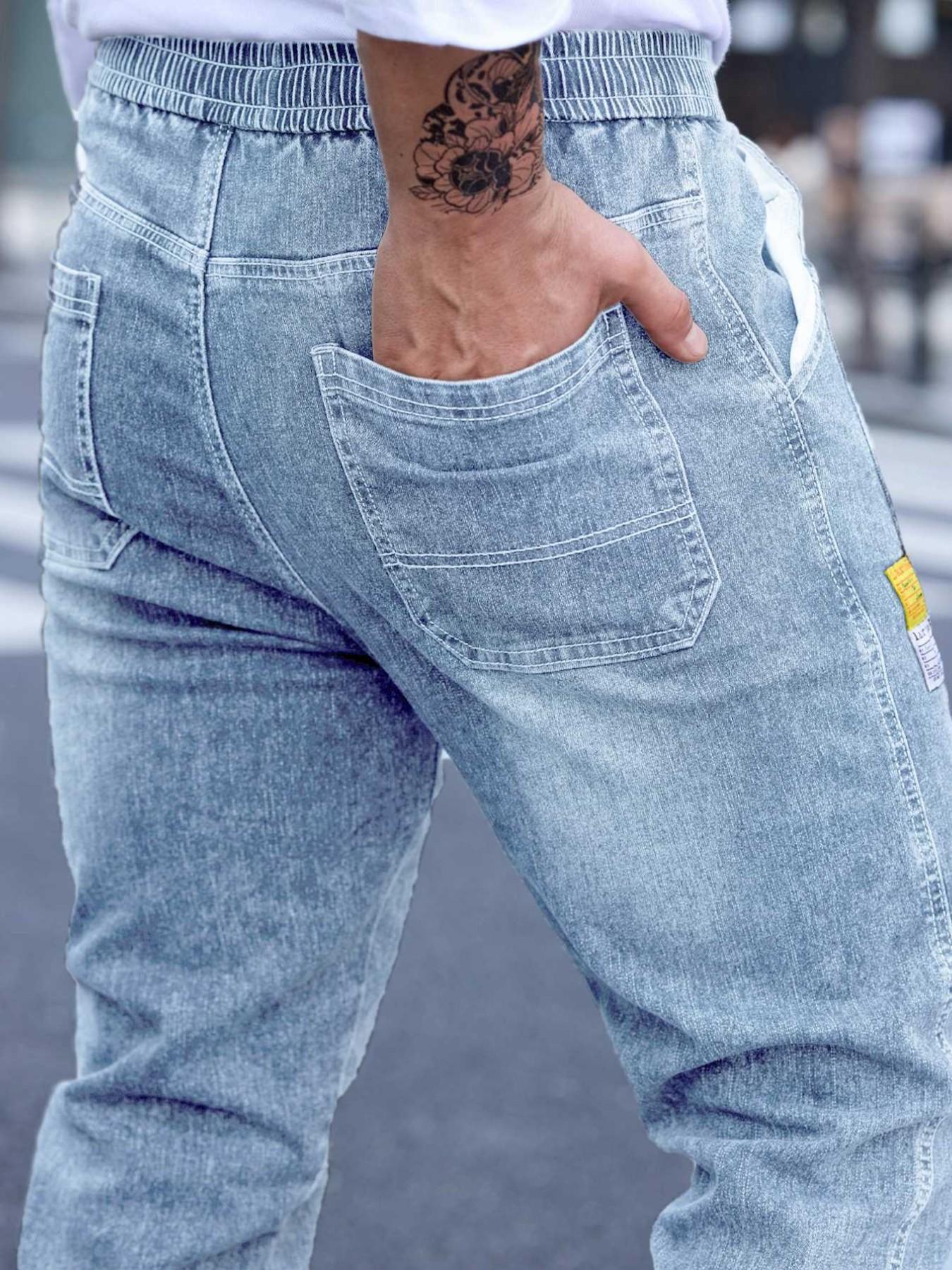 Men's Spring Summer Thin Denim Cargo Pocket Pants, New Arrival 2026 Casual Streetwear Workwear Jogger Jeans, Plain Pocket Jeans, Comfortable Men's Fashion Bottoms