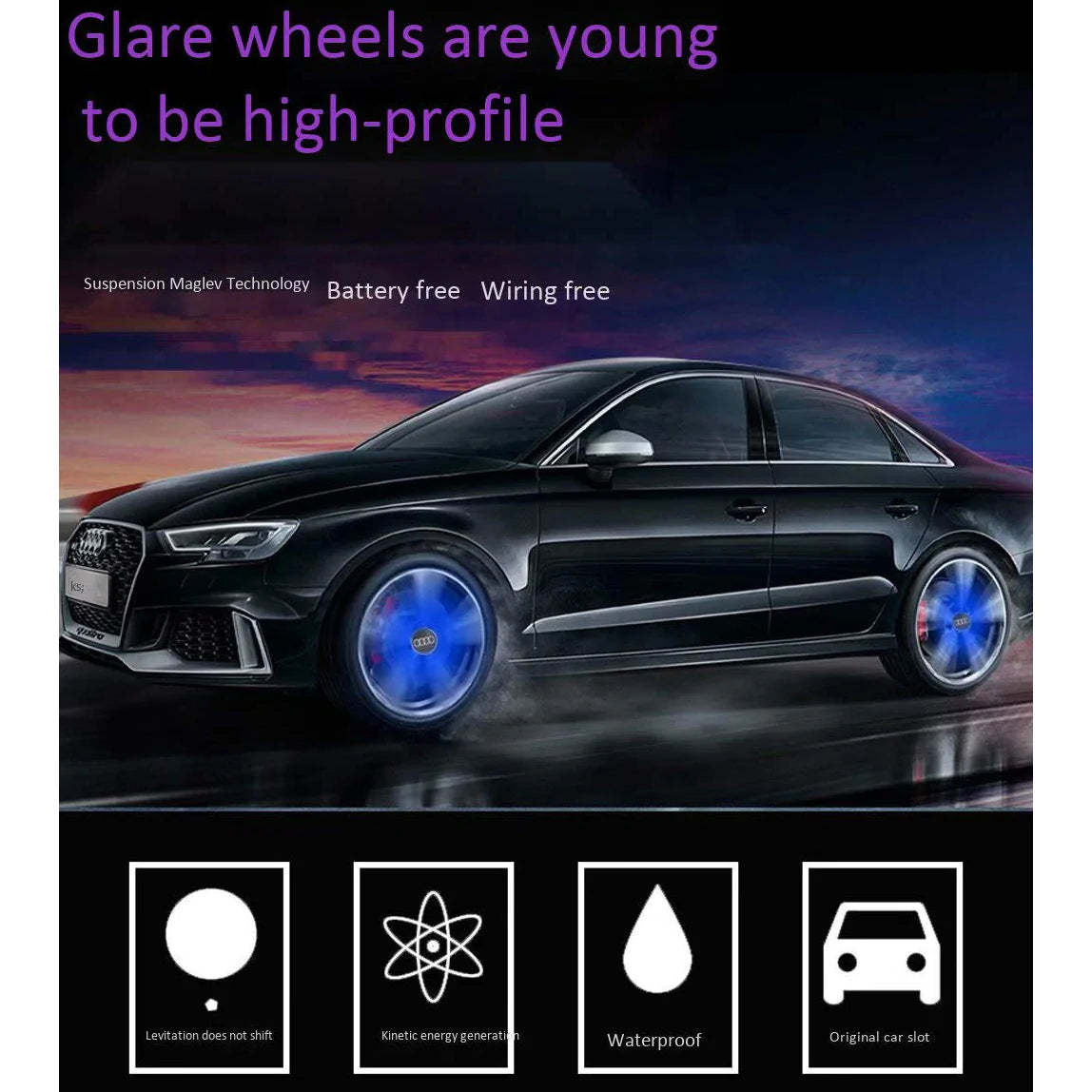 Custom Fit Floating LED Wheel Center Cover – Magnetic Suspension, Self-Charging, Waterproof, and Durable for All Weather