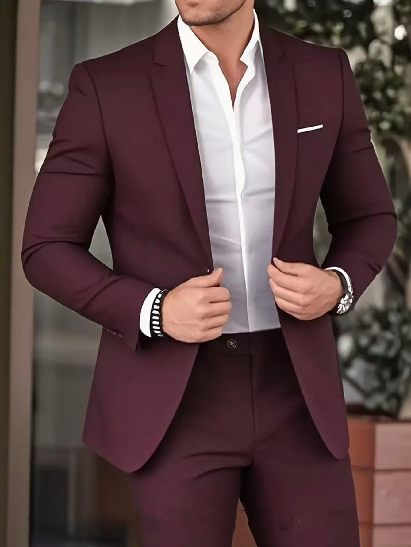 Men's two-piece suit set, featuring a high-quality, long-sleeved casual blazer and trousers; suitable for all seasons and appropriate for business, parties, and the workplace.