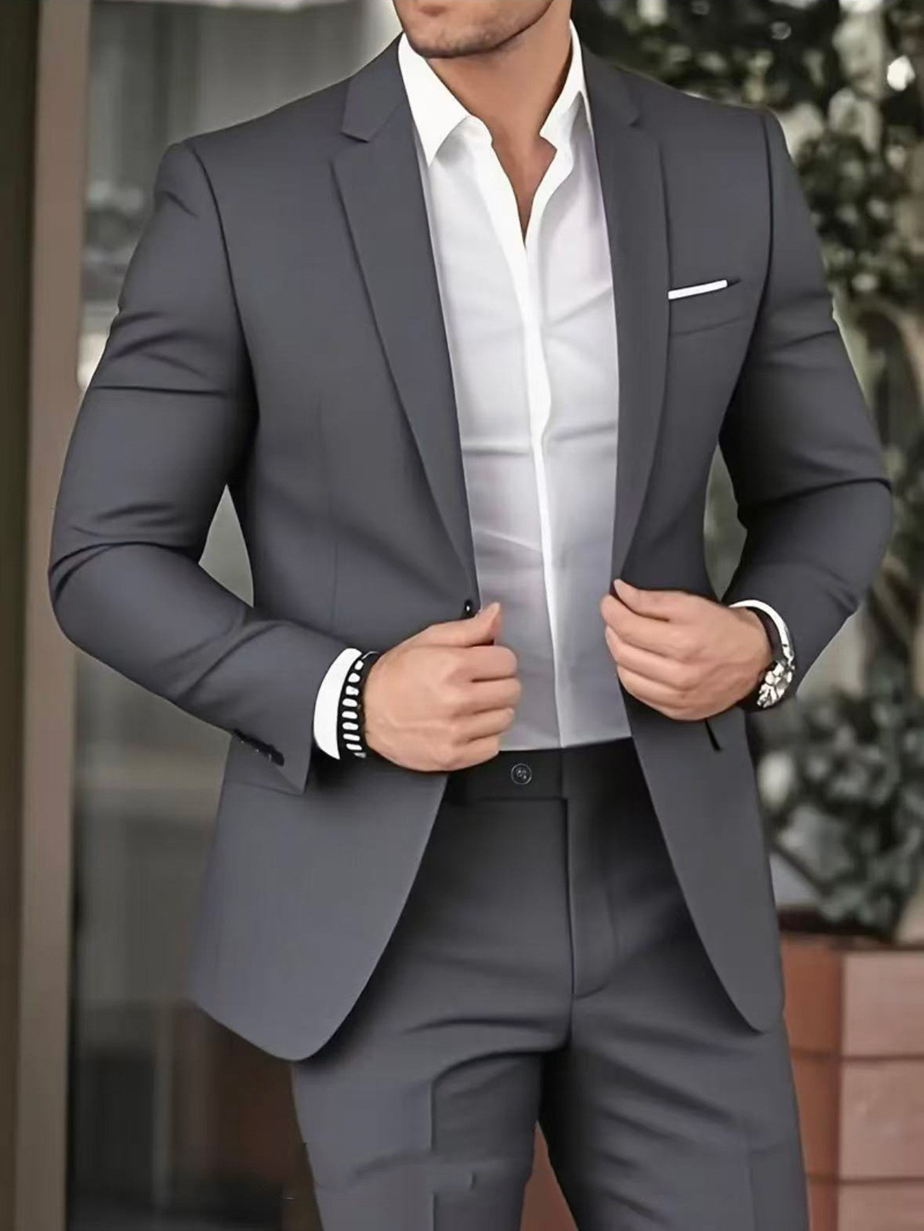 Men's two-piece suit set, featuring a high-quality, long-sleeved casual blazer and trousers; suitable for all seasons and appropriate for business, parties, and the workplace.